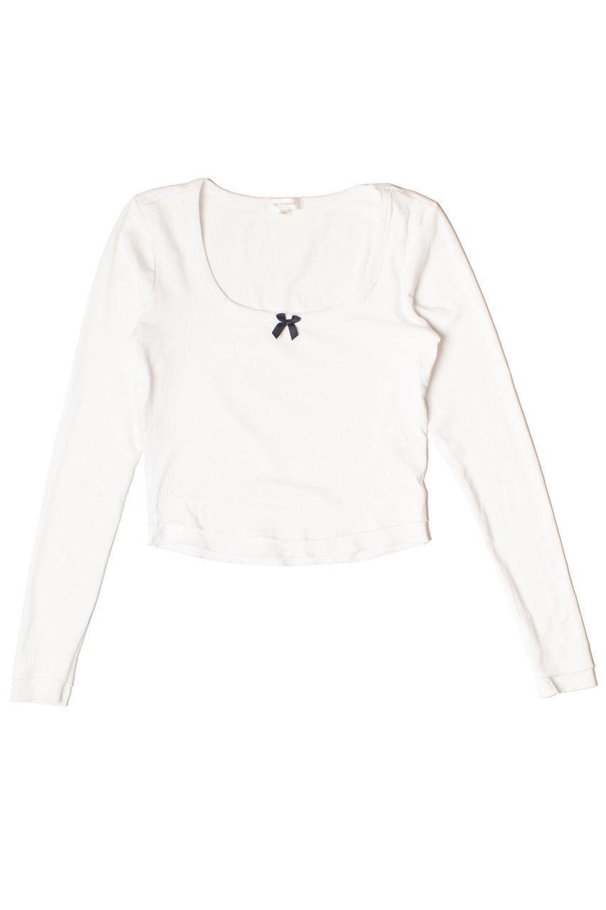 Layered Hem Bow Detail Long Sleeve Top Product Image