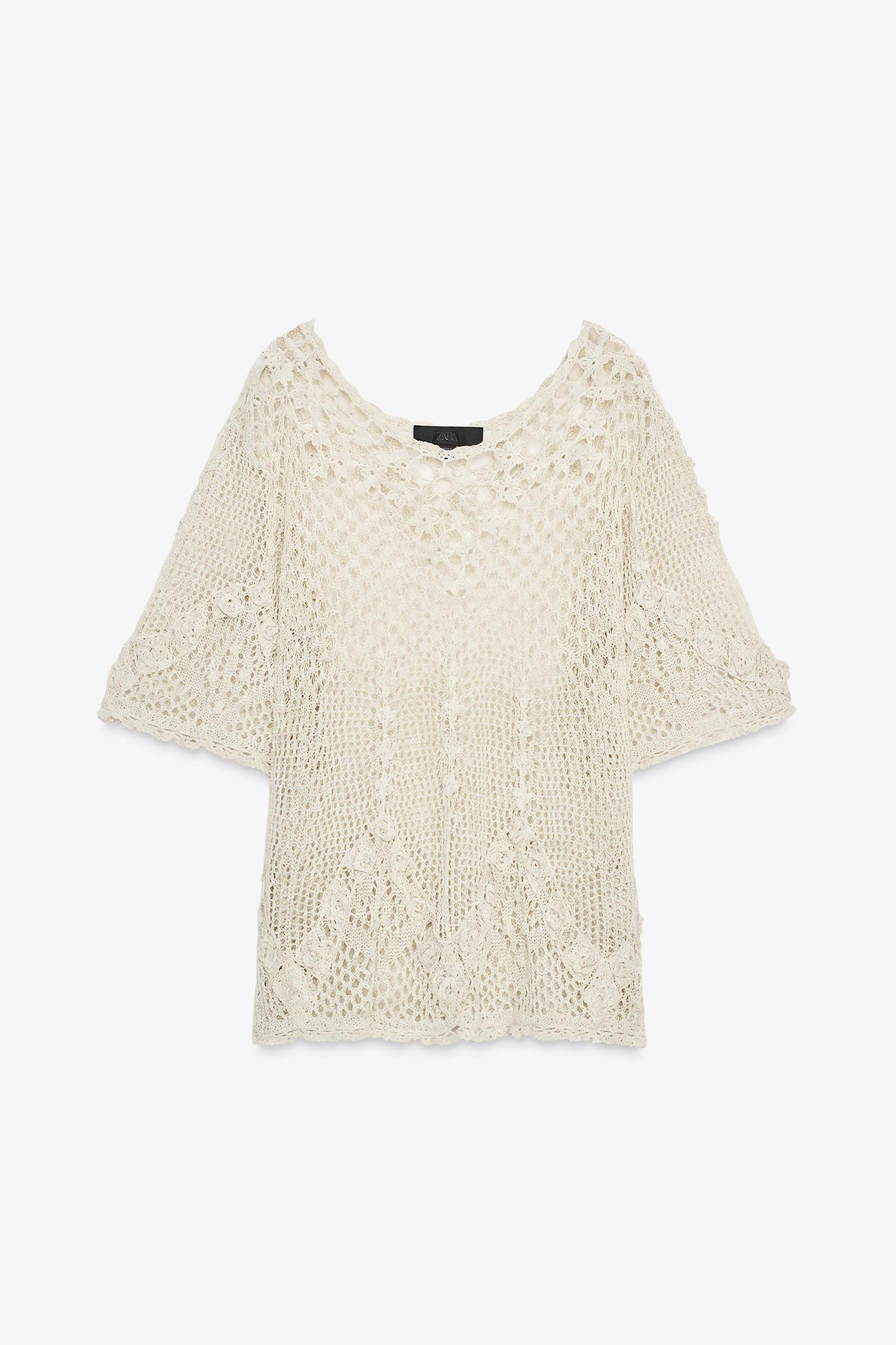 TEXTURED CROCHET KNIT TOP Product Image