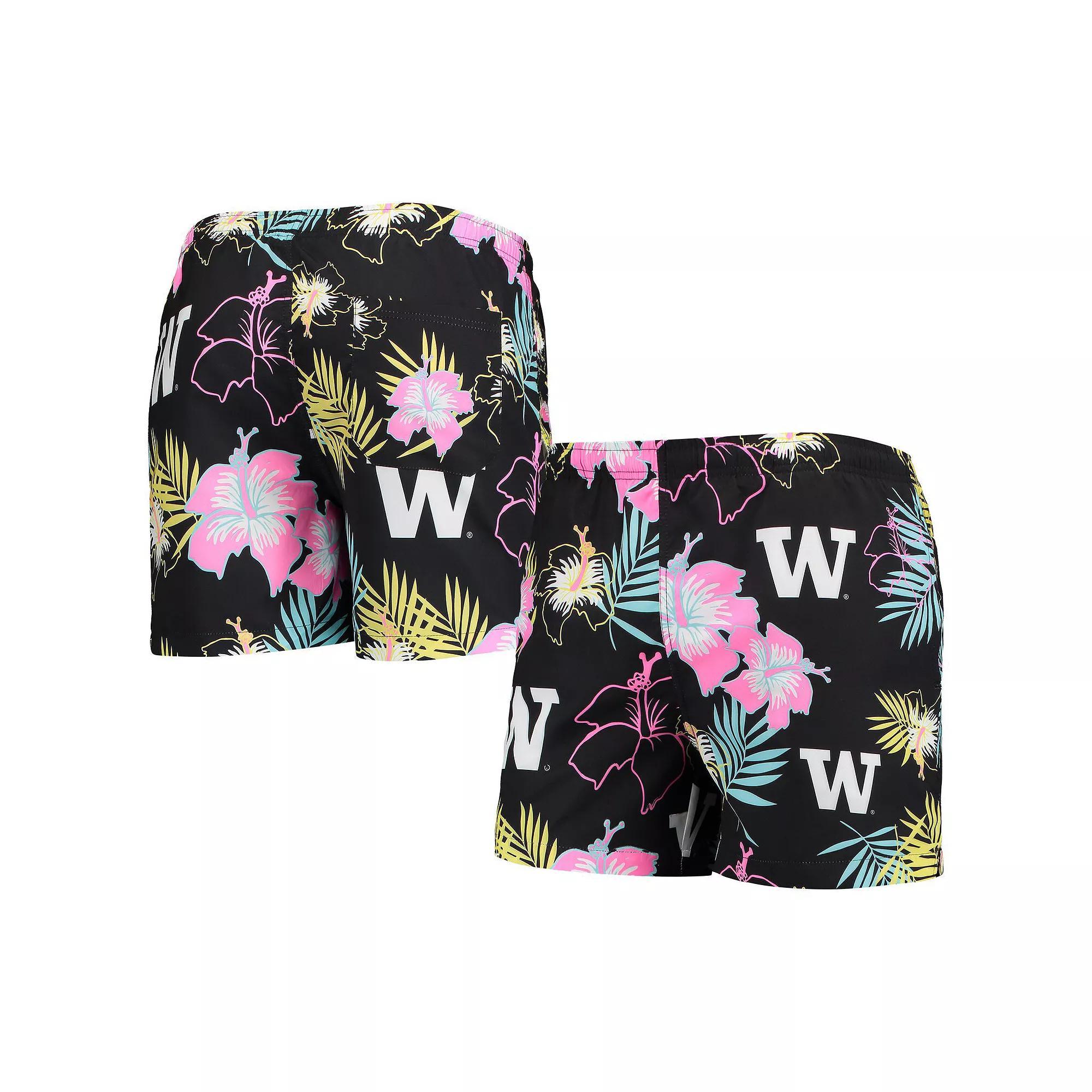 Men's FOCO Black Washington Huskies Neon Floral Swim Trunks, Size: XL Product Image