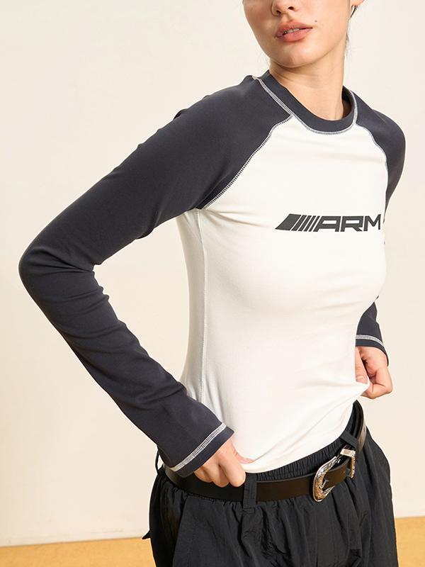 Raglan Contrast Color Slim Long Sleeve Tee Product Image