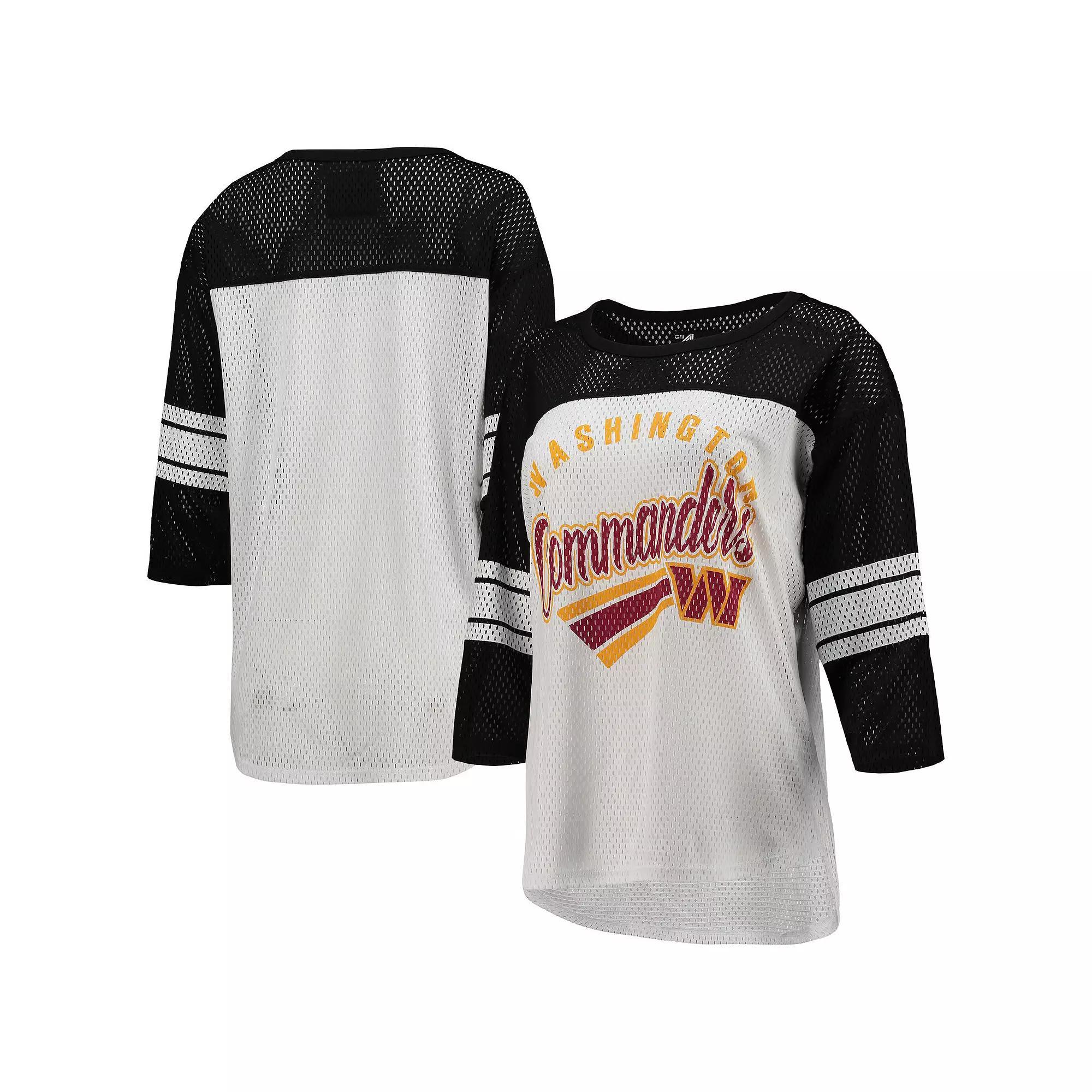Women's G-III 4Her by Carl Banks White/Black Washington Commanders First Team 3/4-Sleeve Mesh Top,  Product Image