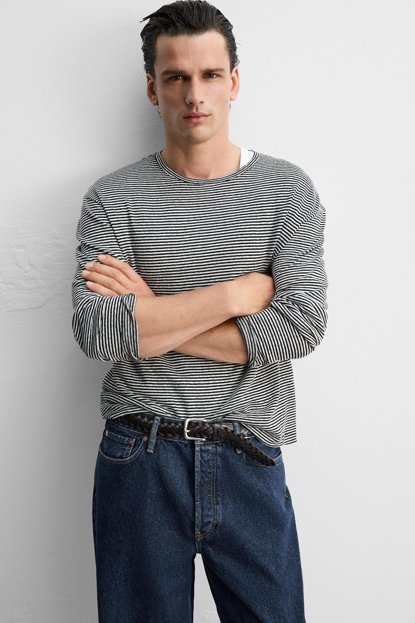 LIMITED EDITION COTTON LINEN BLEND STRIPED T-SHIRT Product Image