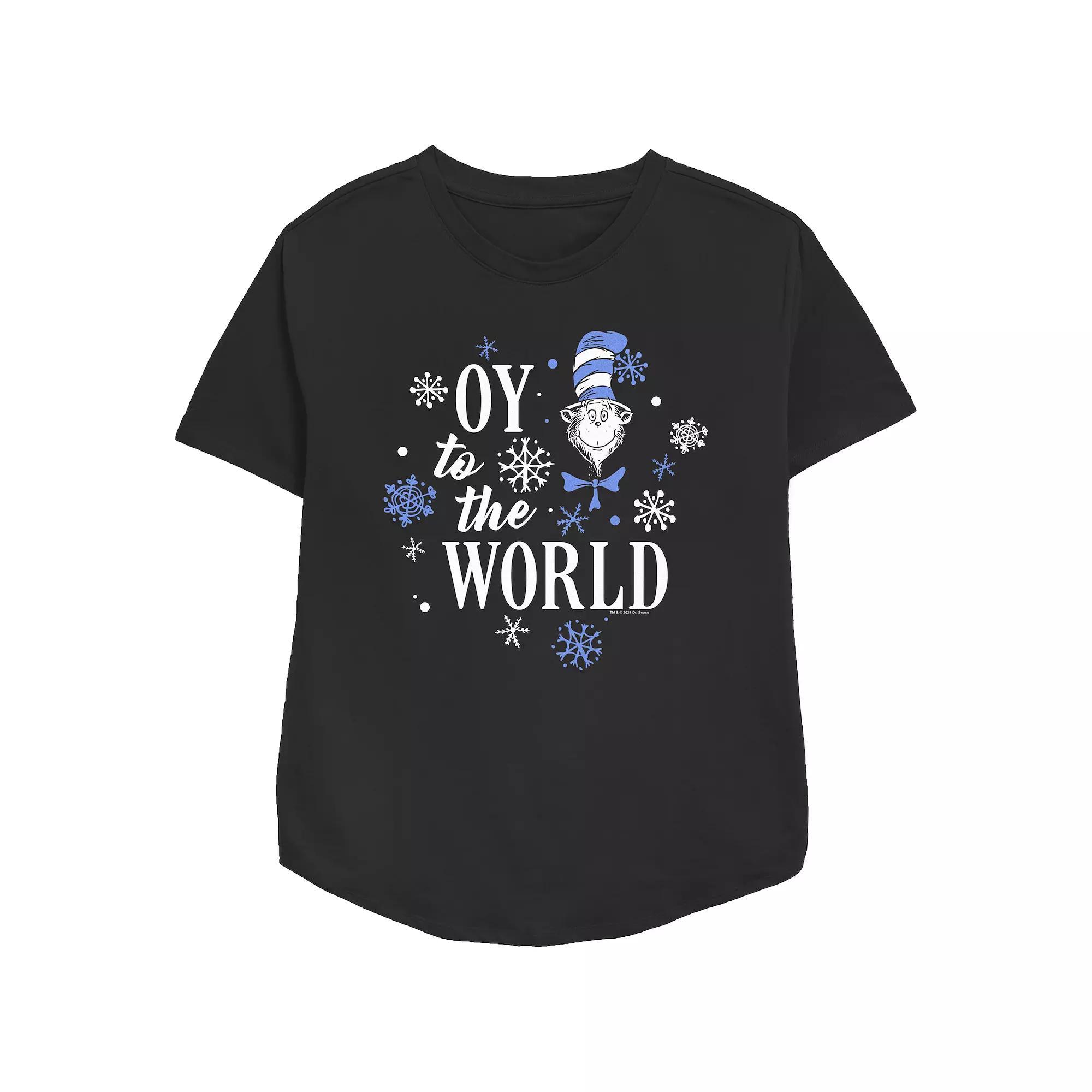 Women's Dr. Seuss The Cat In The Hat Oy To The World Relaxed Fit Graphic Tee, Size: Small, Black Product Image