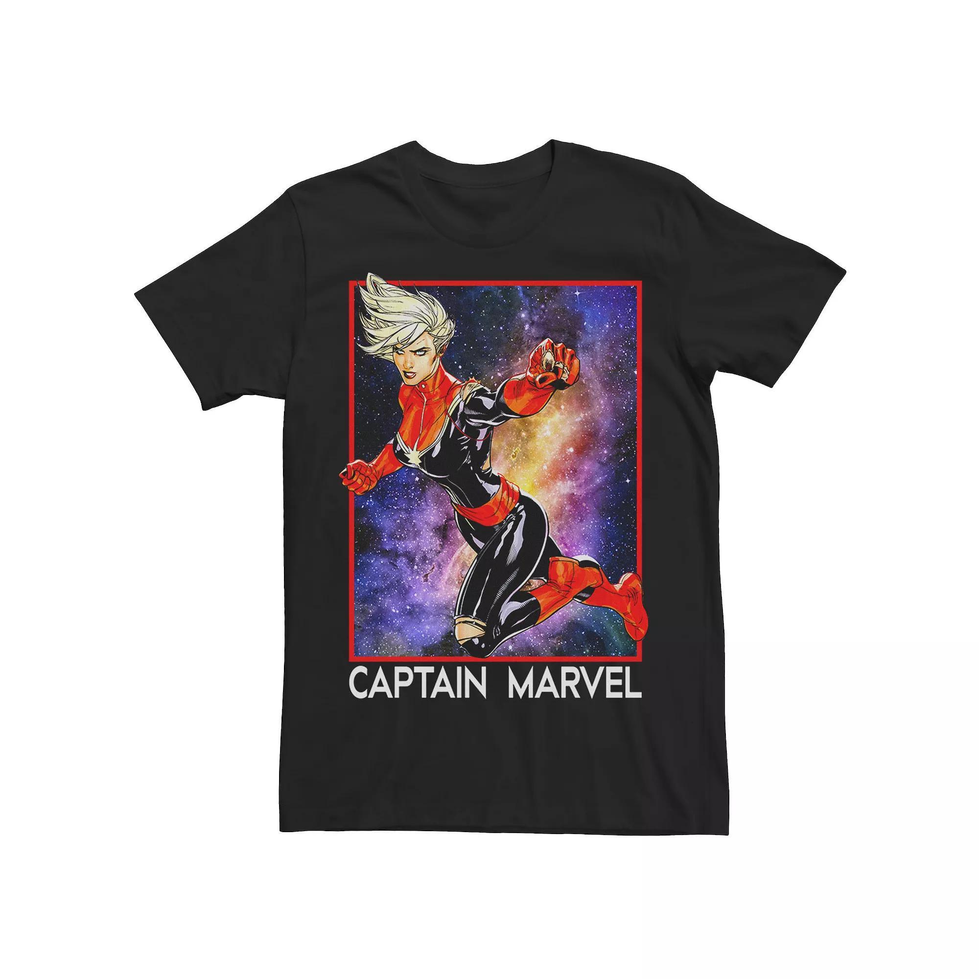 Men's Marvel Captain Marvel Retro Colorful Galaxy Pose Poster Tee, Size: Medium, Black Product Image