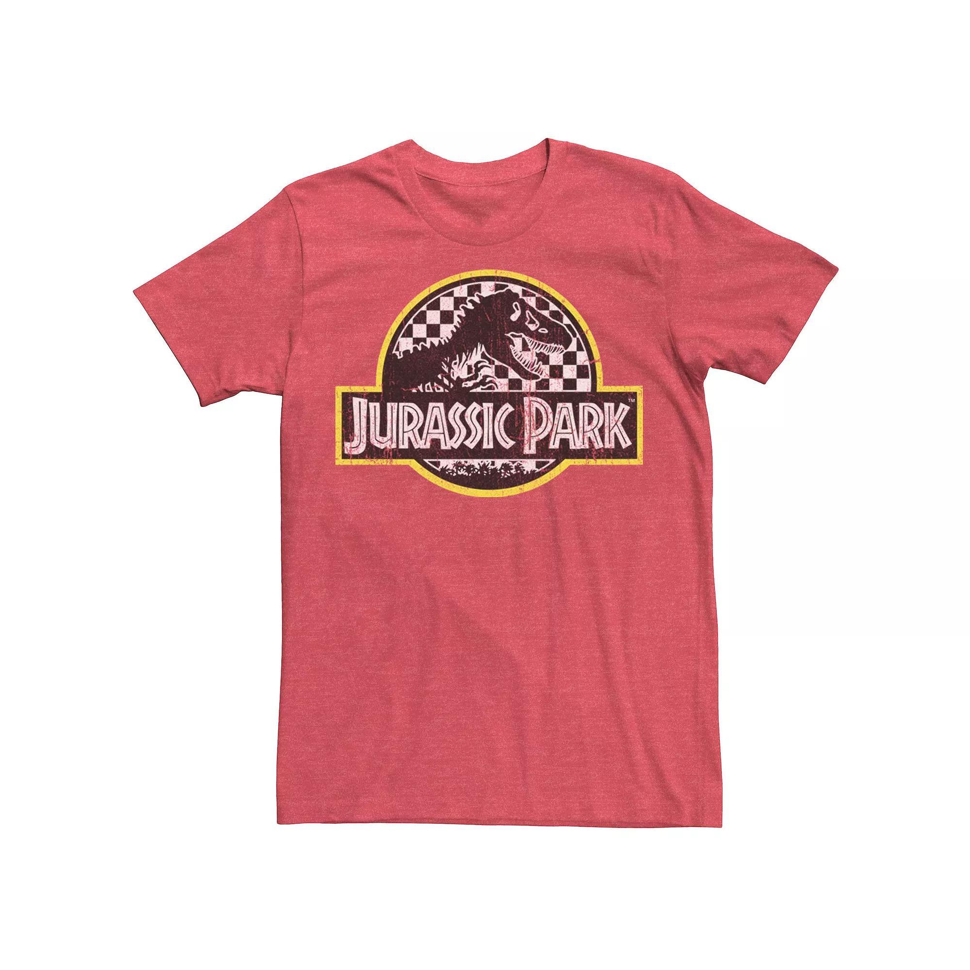 Men's Jurassic Park Checkered Classic Logo Tee, Size: Large, Royal Grey Product Image