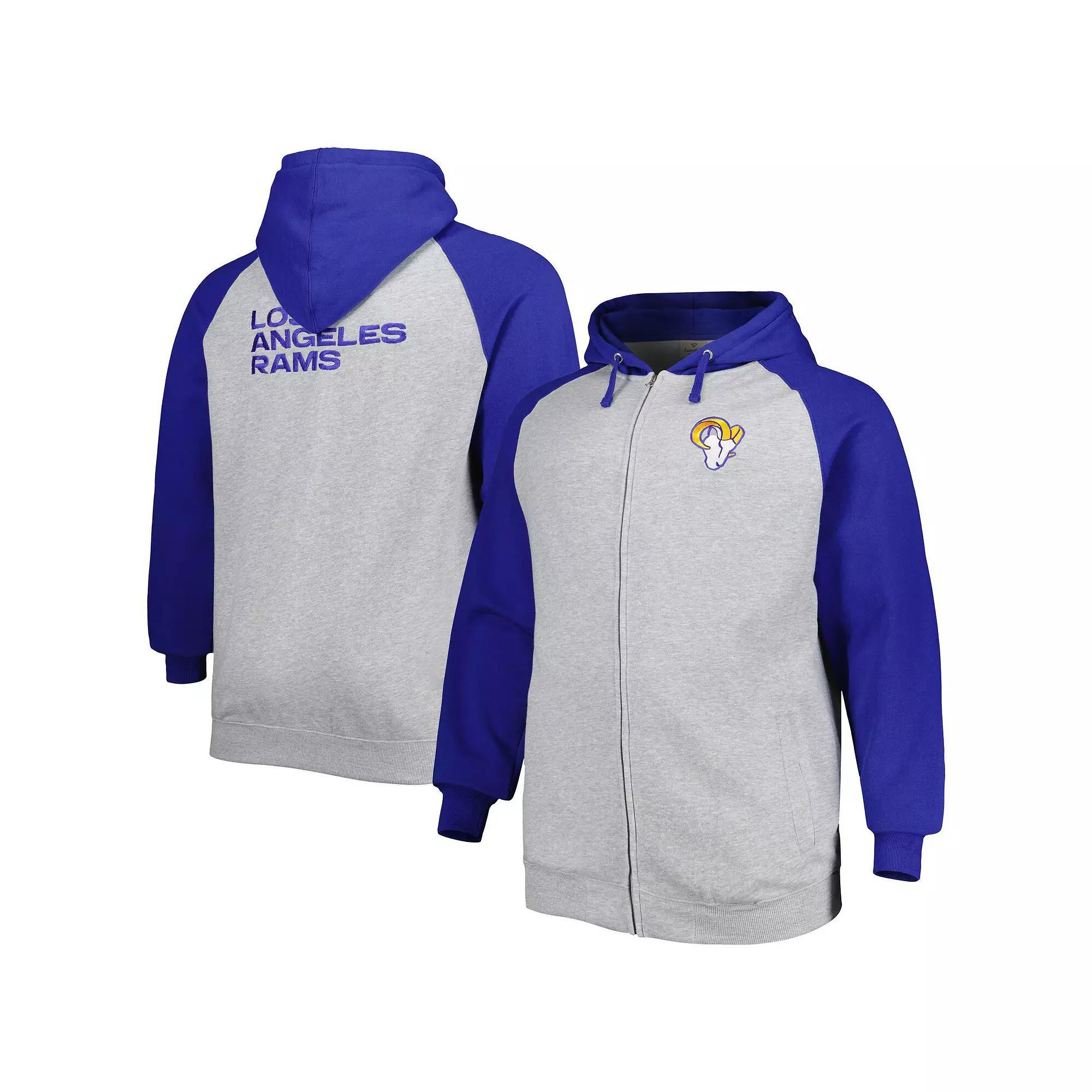 Men's Heather Gray Los Angeles Rams Big & Tall Fleece Raglan Full-Zip Hoodie Jacket, Size: XLT, Grey Product Image