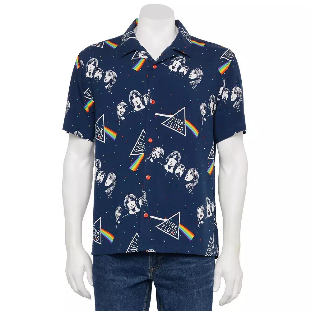 Men's Pink Floyd Dark Side of the Moon Short Sleeve Button Down Shirt, Size: Small, Blue Product Image