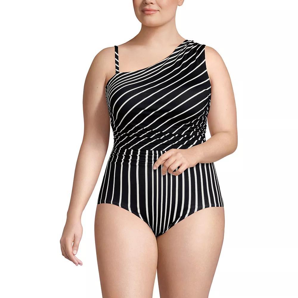 Plus Size Lands' End Ruched One Shoulder Swim Top, Women's, Size: 24 W, Black Product Image