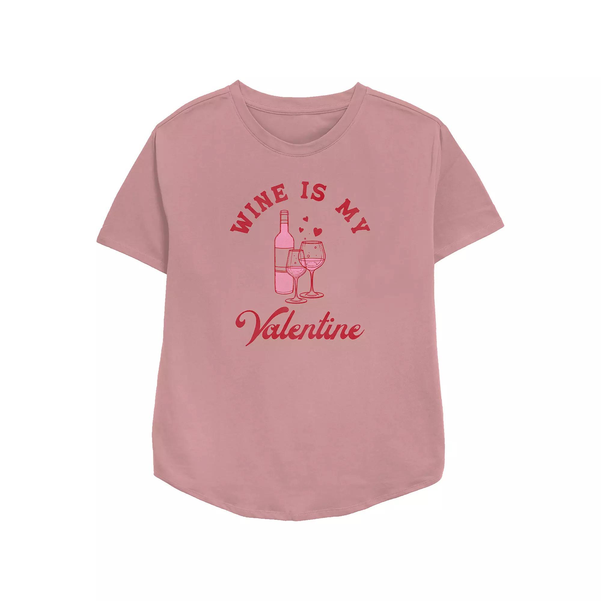 Women's Wine Is My Valentine Relaxed Fit Graphic Tee, Size: XXL, Pink Product Image