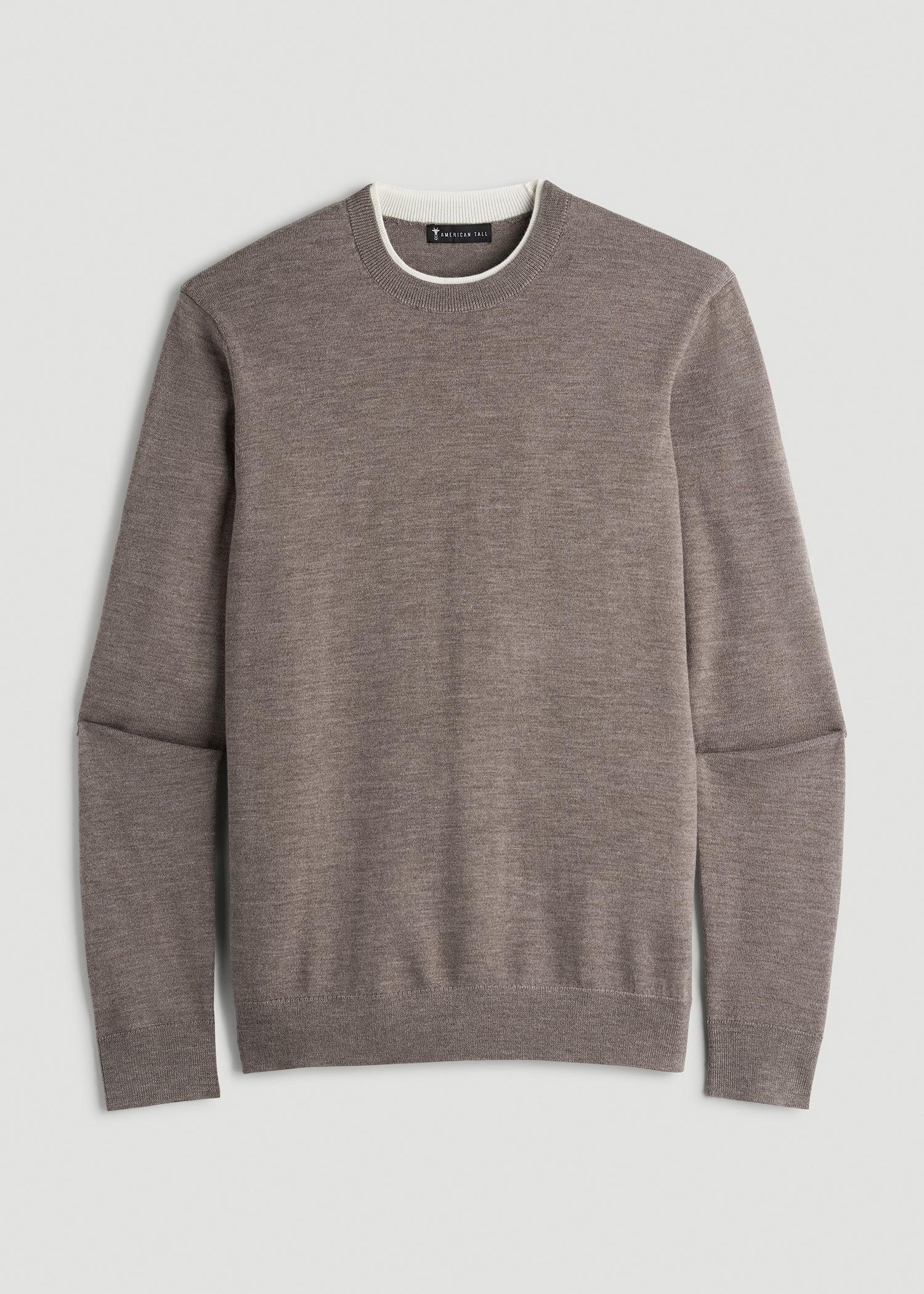 Merino Wool Crewneck Tip Sweater for Tall Men in Pinecone Male Product Image