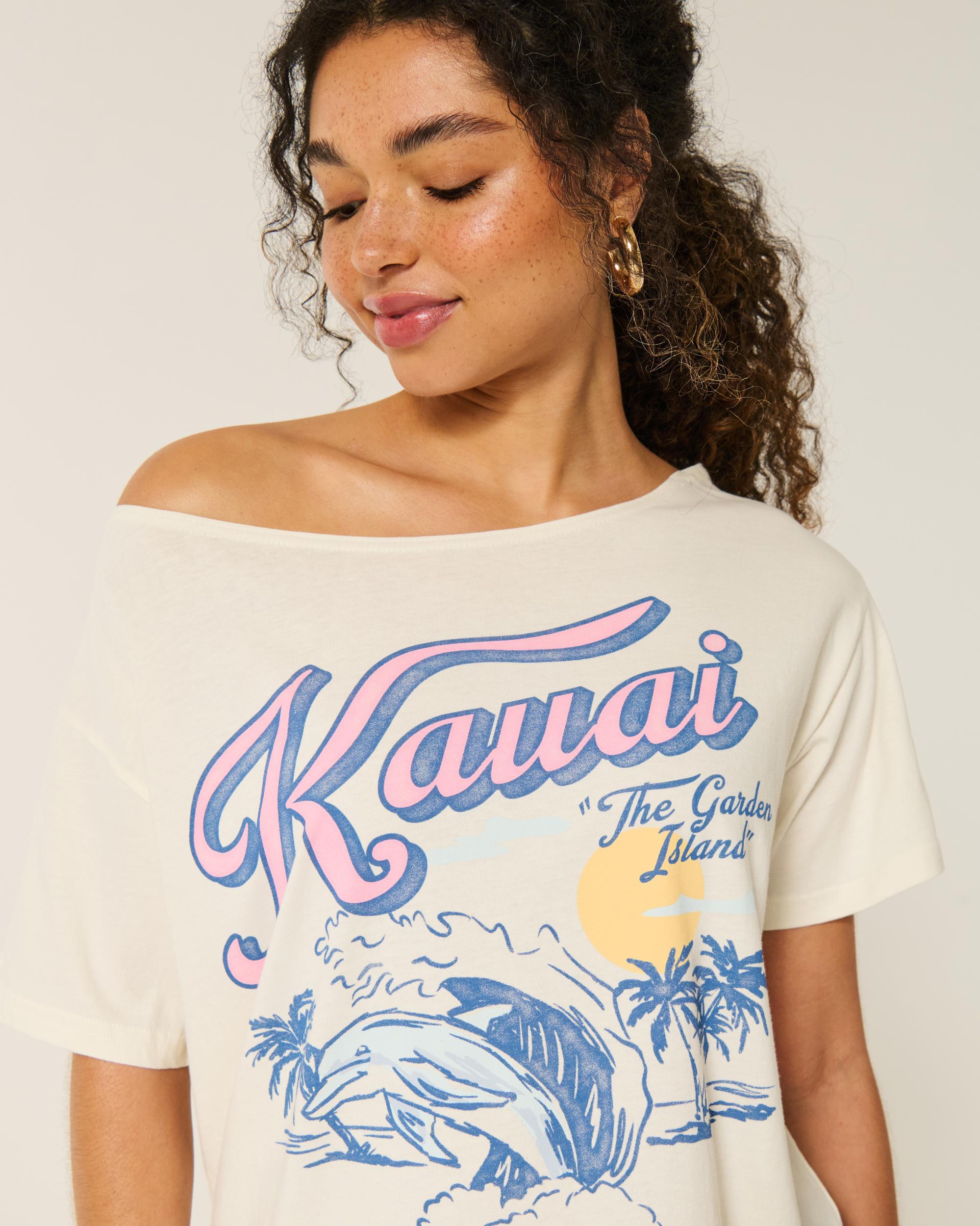 Oversized Off-the-Shoulder Kauai Graphic Tee Product Image