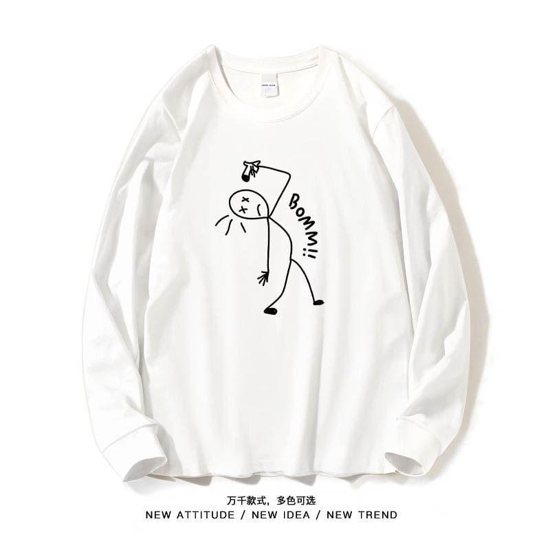 Long-Sleeve Crew Neck Cartoon Print T-Shirt Product Image