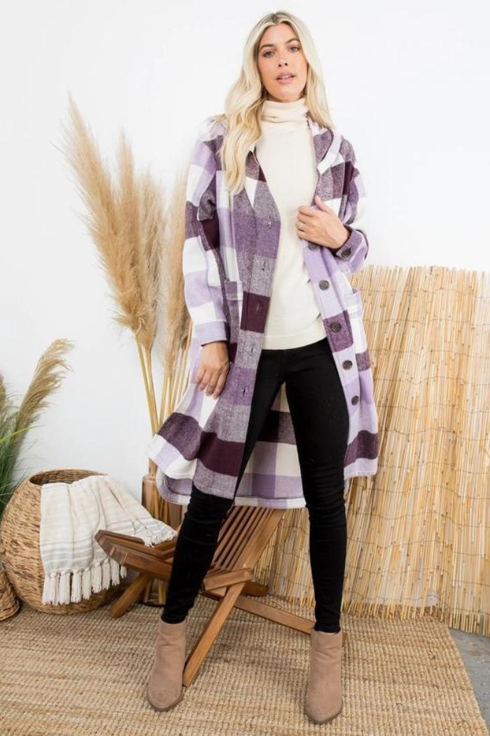 Women's Plaid Oversized Duster Shacket with Pockets Product Image