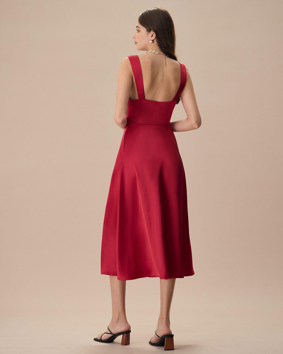 Women's Red Satin Slip Midi Dress Female Product Image
