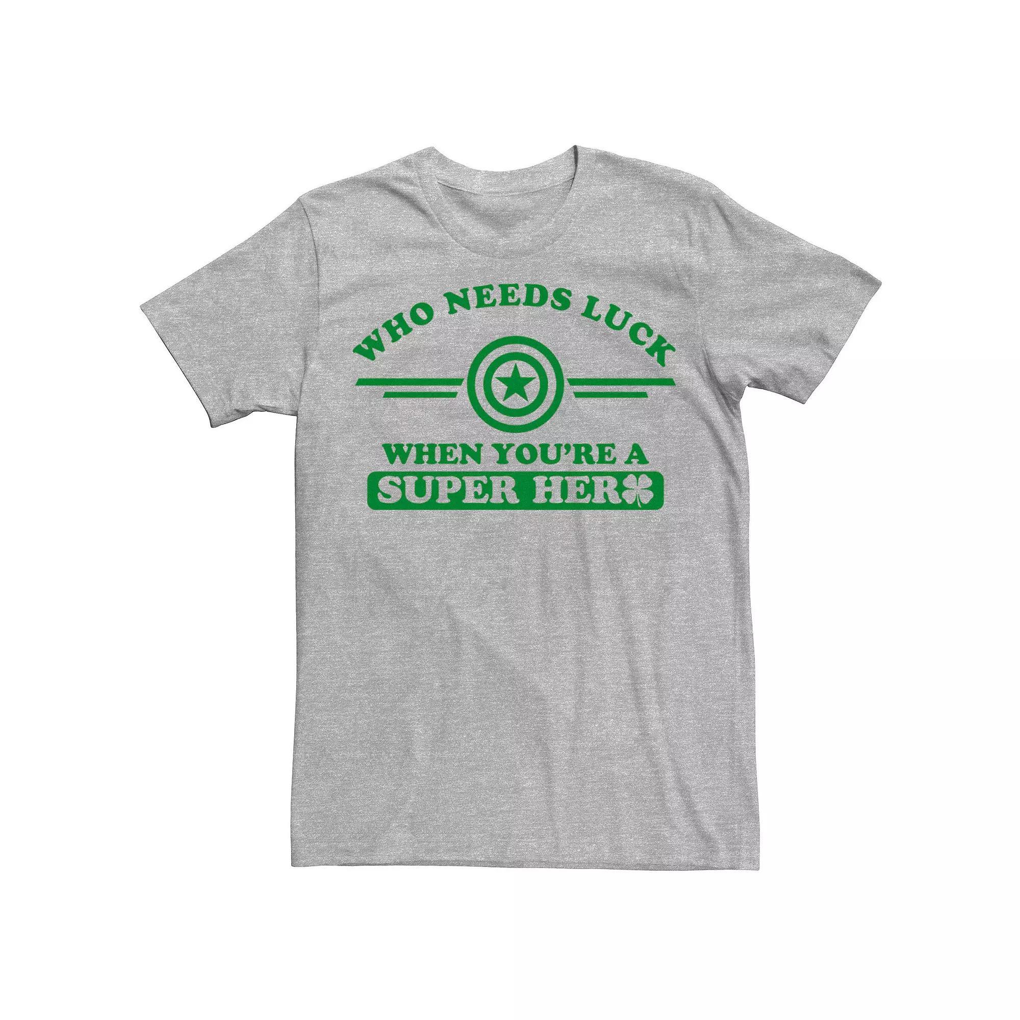 Men's Marvel Captain America Who Needs Luck St. Patrick's Day Tee, Size: 3XL, Athletic Grey Product Image