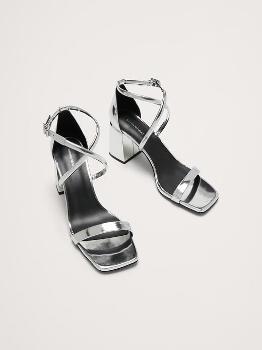 Italian Metallic-Leather Block-Heel Sandal Product Image