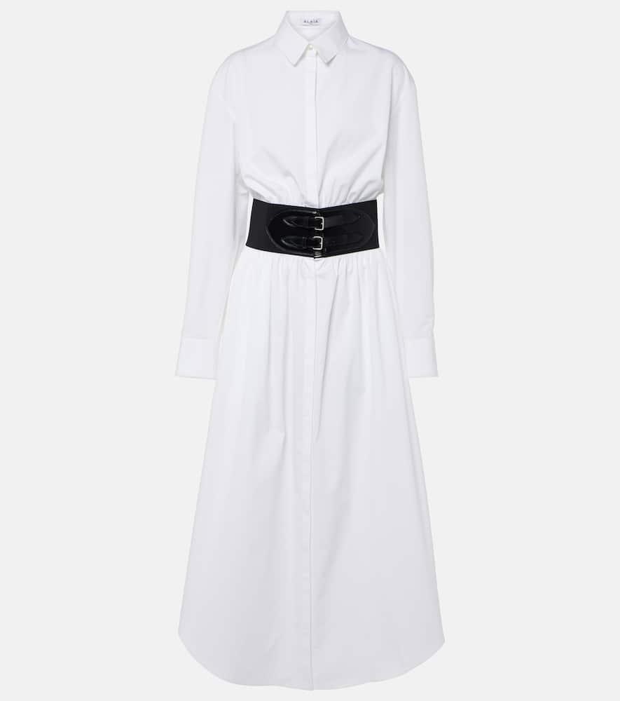 ALAÏA White Cotton Midi Dress With Belt Product Image