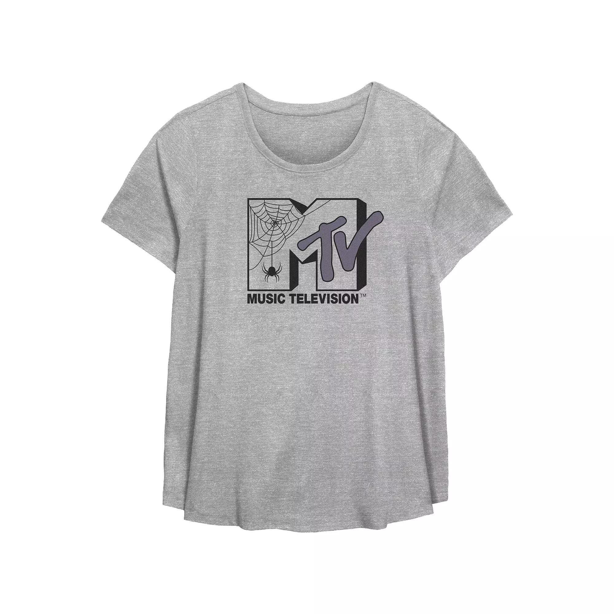 Plus Size MTV Spider Halloween Logo Flowy Graphic Tee, Women's, Size: 2XL, Grey Gray Product Image