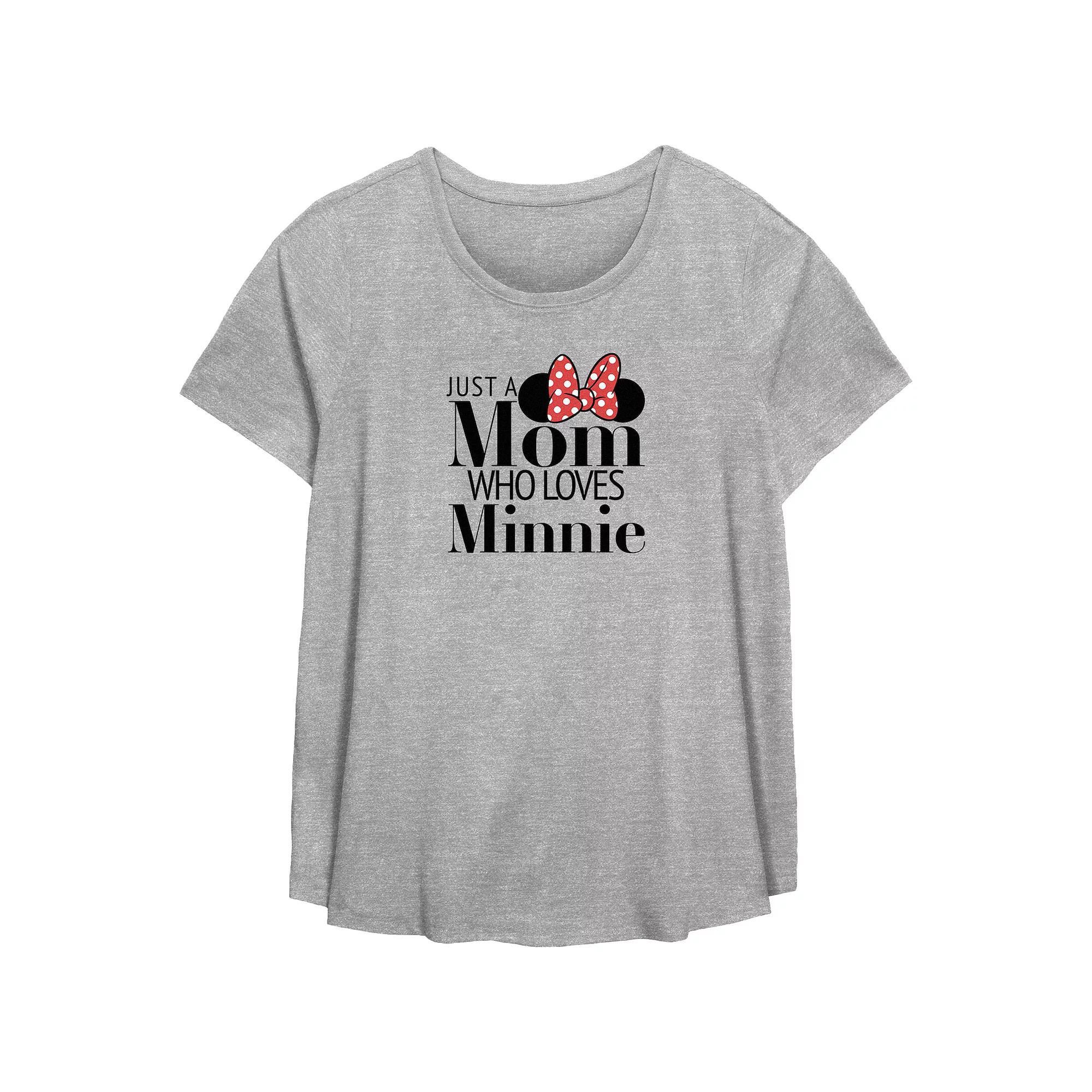 Disney Minnie Mouse Plus Size Just A Mom Who Loves Minnie Scoop Hem Flowy Graphic Tee, Women's, Size: 2XL, Grey Gray Product Image