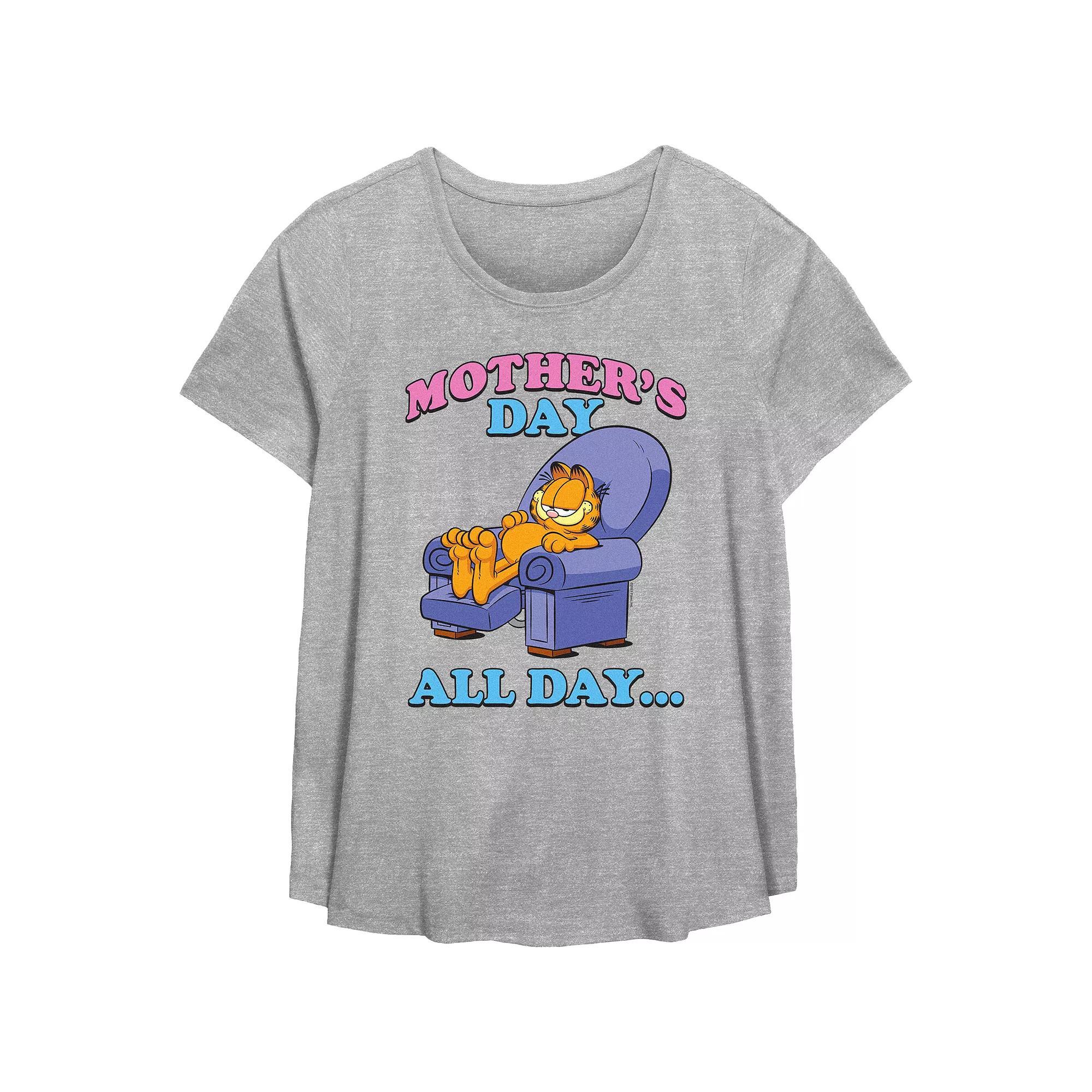 Plus Size Garfield Moether's Day All Day Scoop Hem Flowy Graphic Tee, Women's, Size: 3XL, Grey Gray Product Image