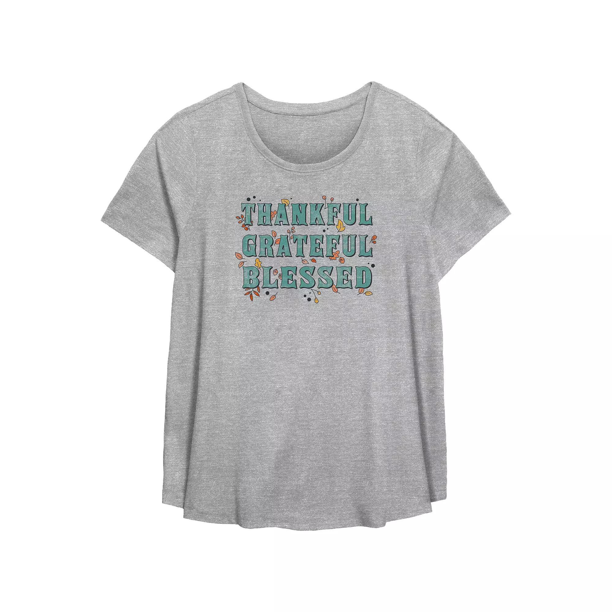 Plus Size Thankful Grateful Blessed Flowy Graphic Tee, Women's, Size: 4XL, Grey Gray Product Image