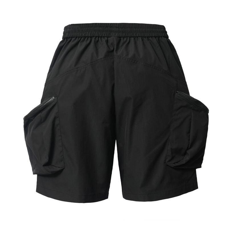 High Waist Plain Cargo Shorts Product Image