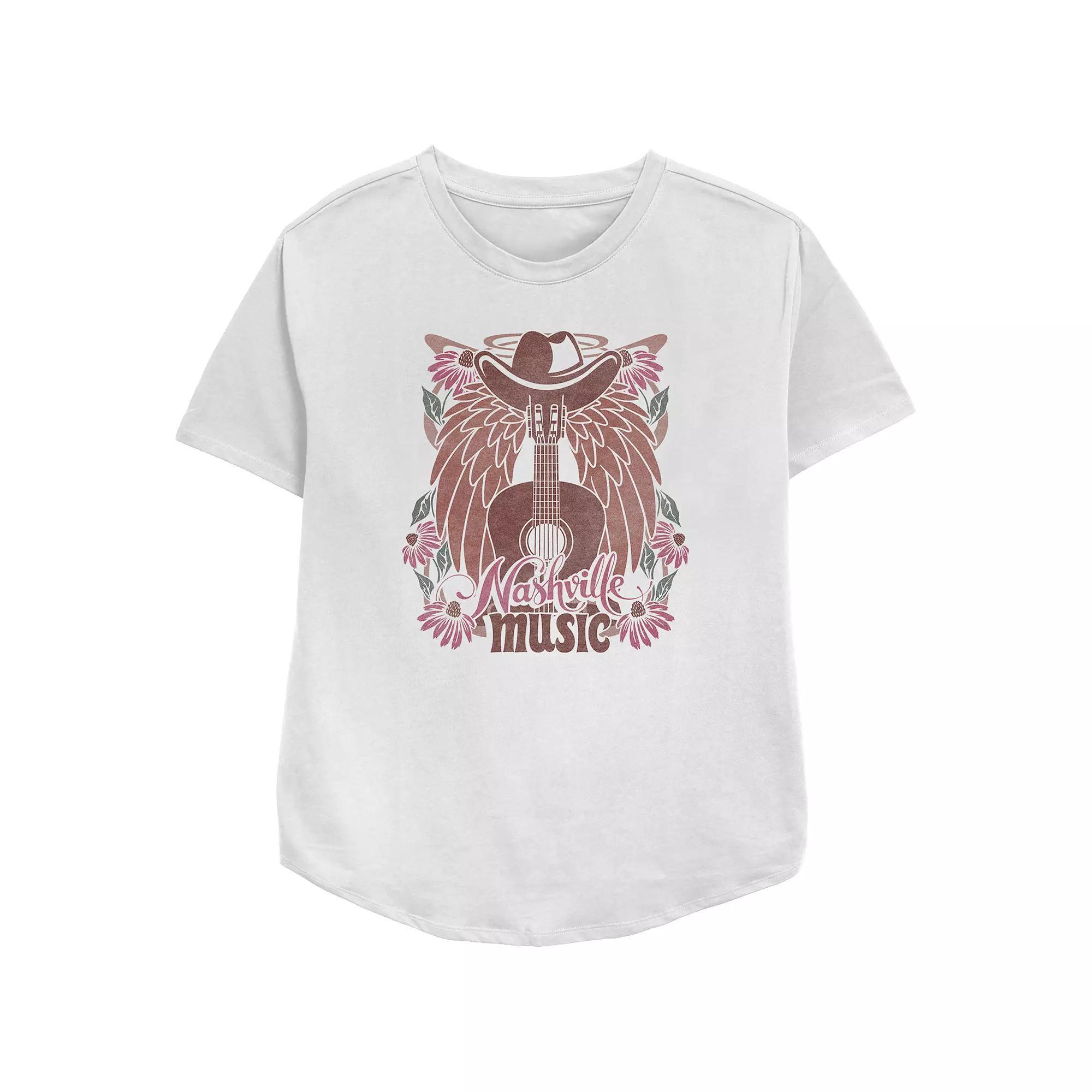 Women's Nashville Music Cowboy Hat Guitar Wings Flowers Relaxed Fit Graphic Tee, Girl's,  Product Image