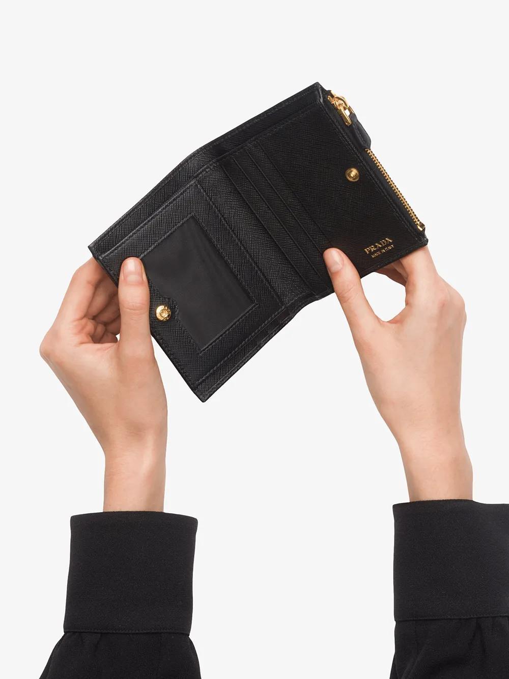 PRADA Logo-plaque Compact Wallet In Black Product Image