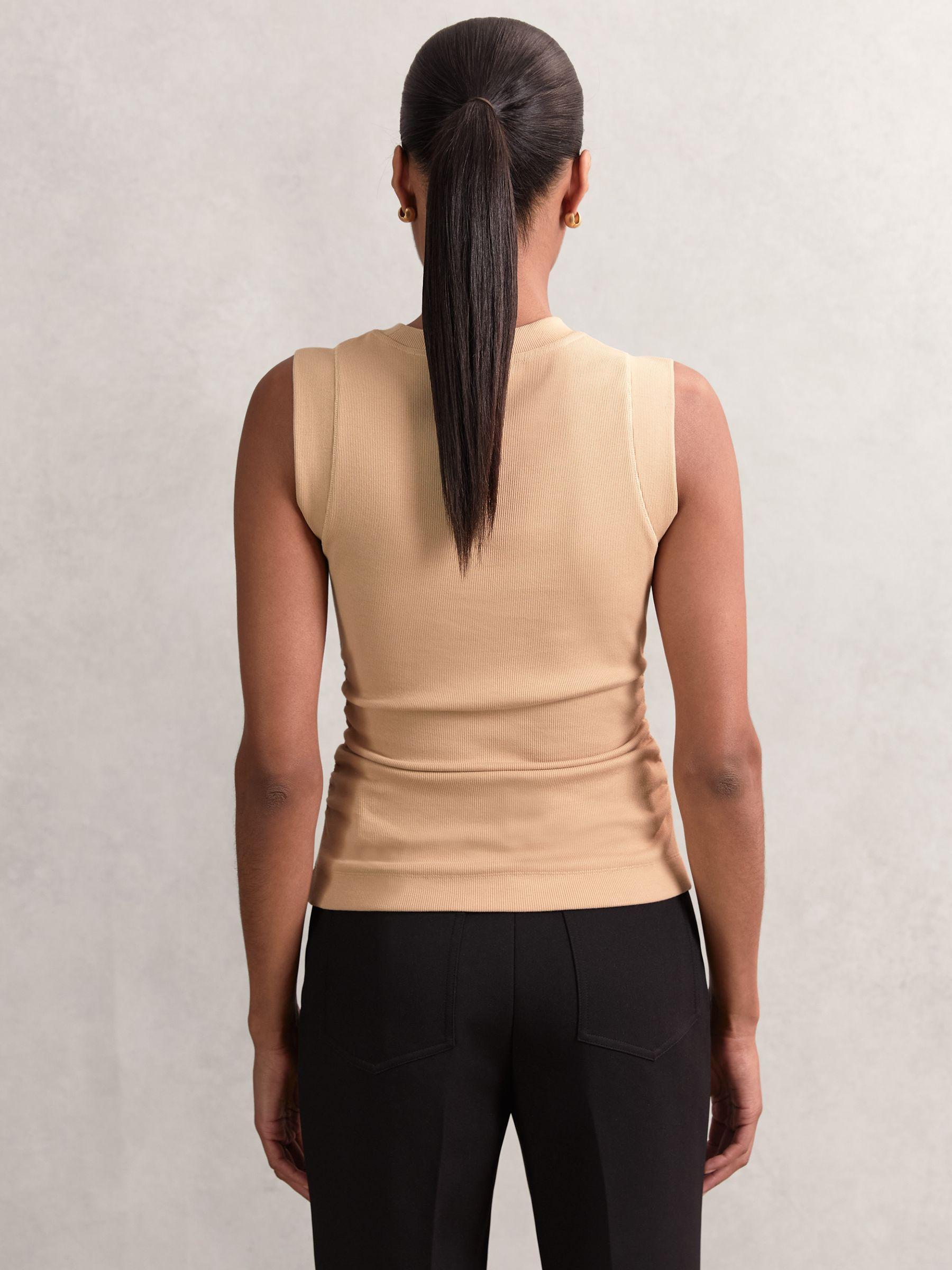 Fine-Rib Ruched Vest Top in Camel Product Image