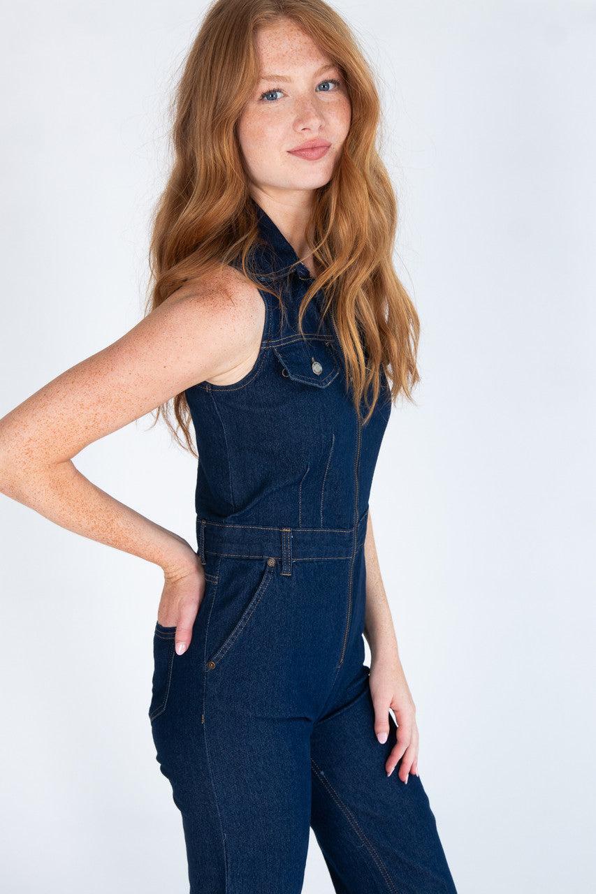 Flare Zip Denim Jumpsuit Product Image
