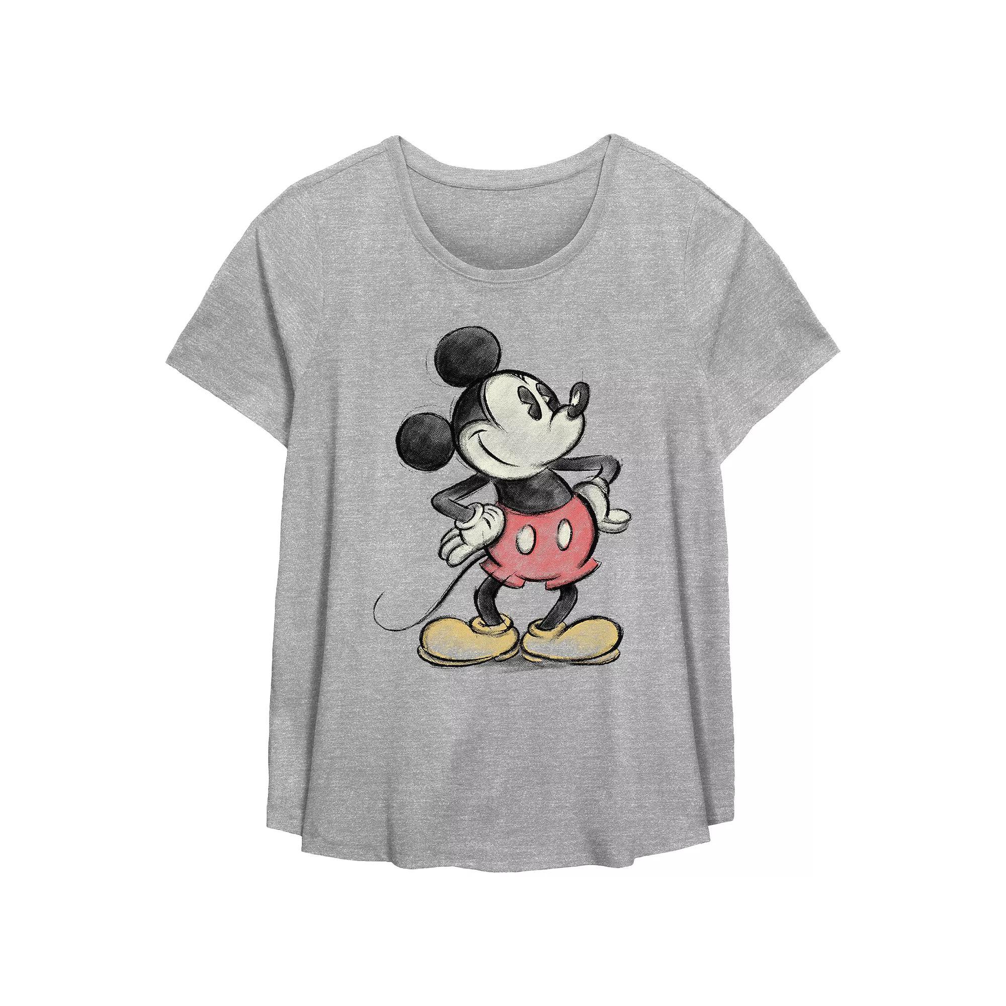 Disneys Mickey Mouse Color Sketch Plus Size Flowy Graphic Tee, Womens Grey Gray Product Image
