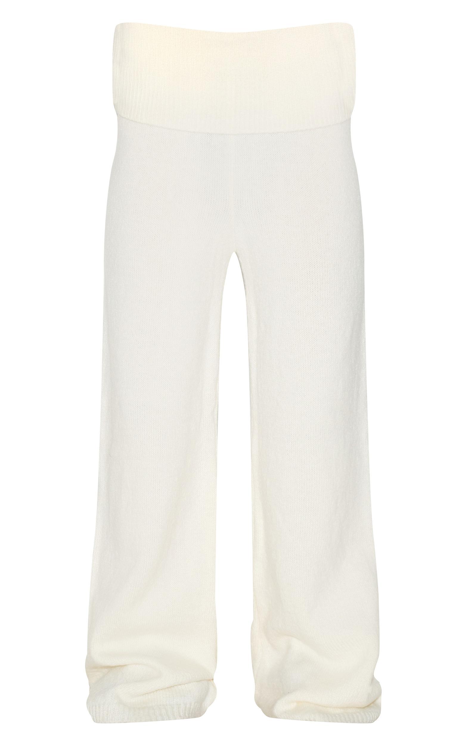 Petite Cream Knitted Fold Over Flare Pants Product Image