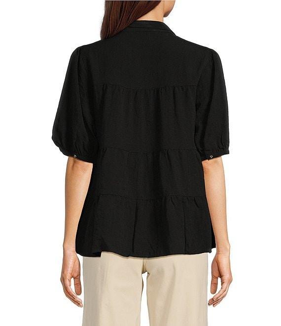 John Mark Wire Collar Short Sleeve Tiered Button-Front Top Product Image