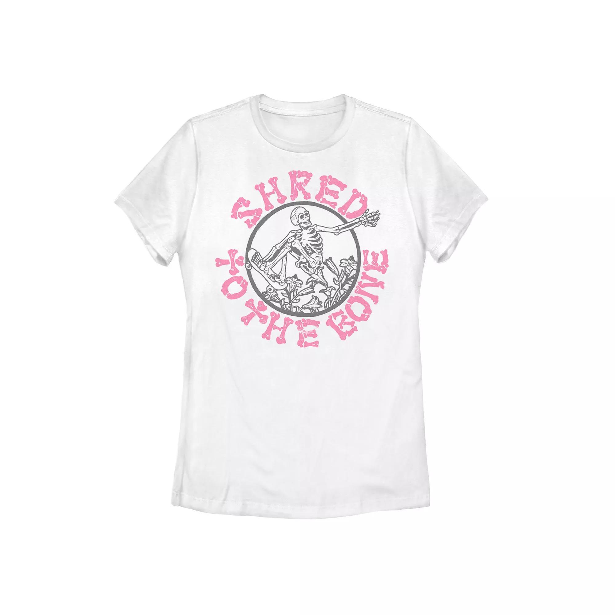 Juniors' "Shred To The Bone" Skeleton Graphic Tee, Girl's, Size: Large, White Product Image