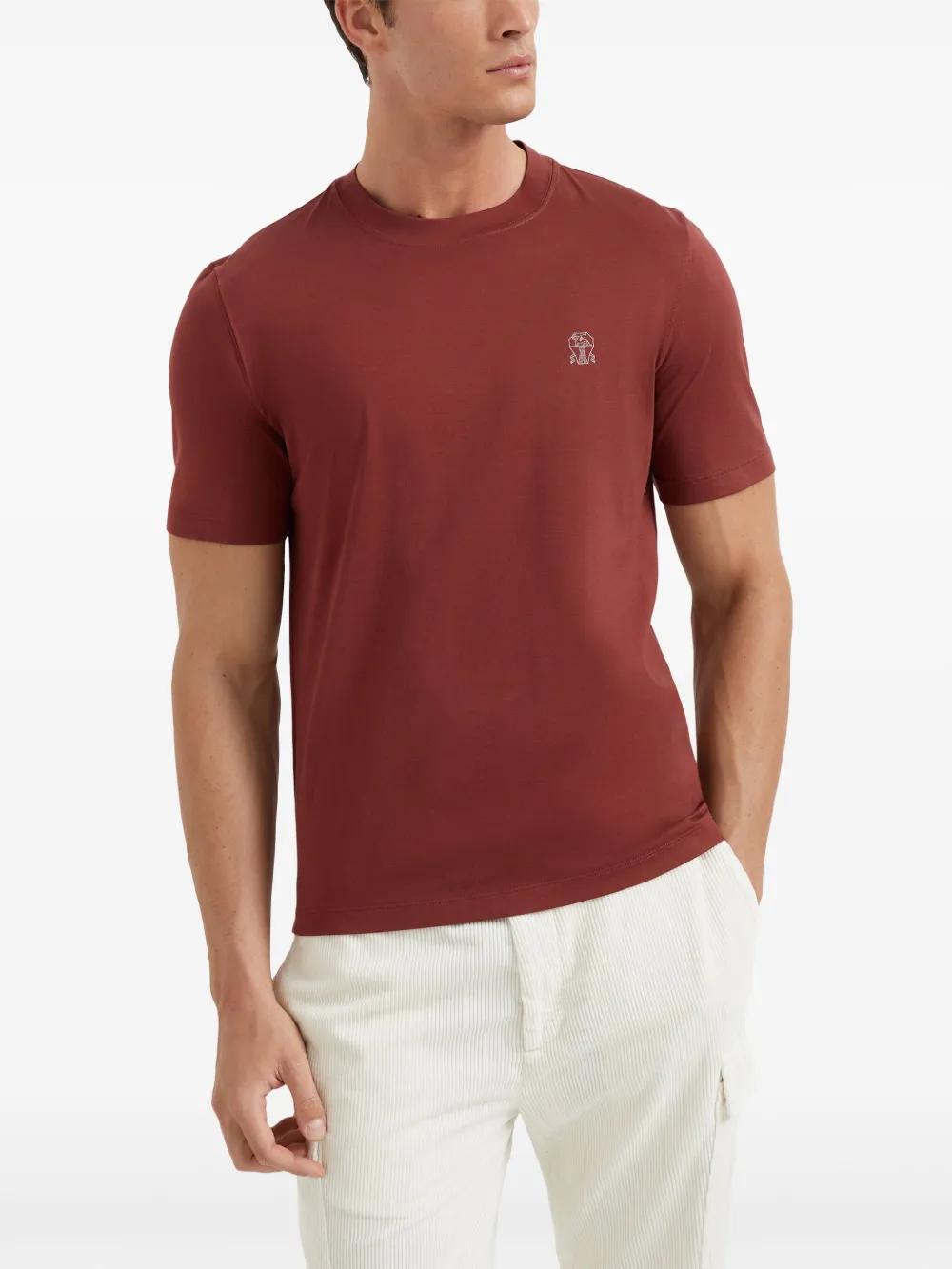 BRUNELLO CUCINELLI Logo-print Cotton T-shirt In Red Product Image