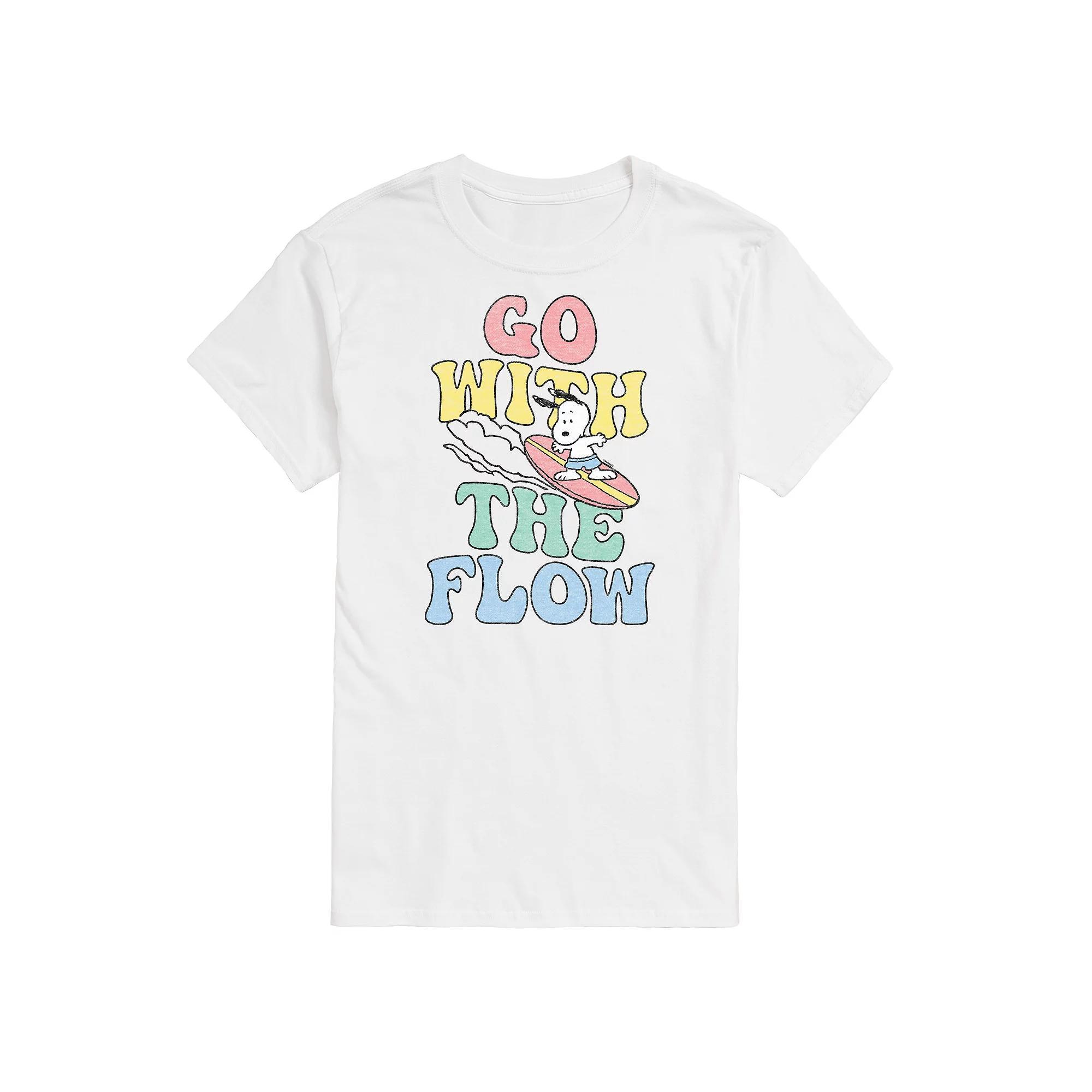 Big & Tall Peanuts Snoopy Surfing "Go With The Flow" Graphic Tee, Men's, Size: 3XL, White Product Image