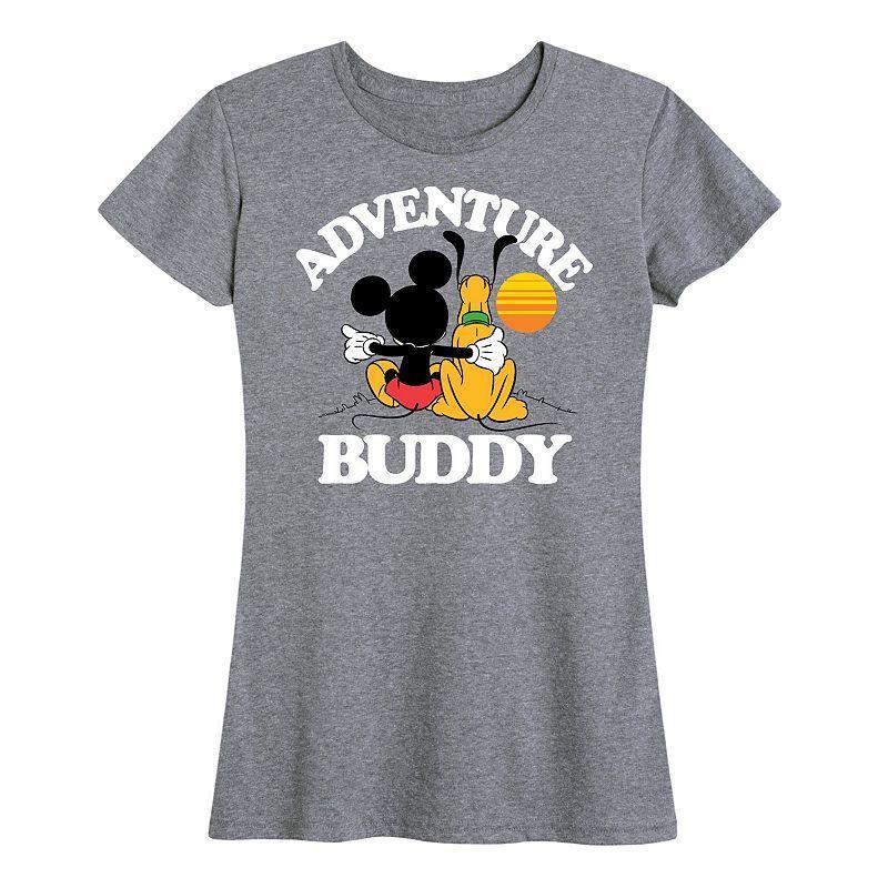 Disney's Mickey Mouse & Pluto Women's Adventure Partner Graphic Tee, Size: Medium, Grey Green Product Image