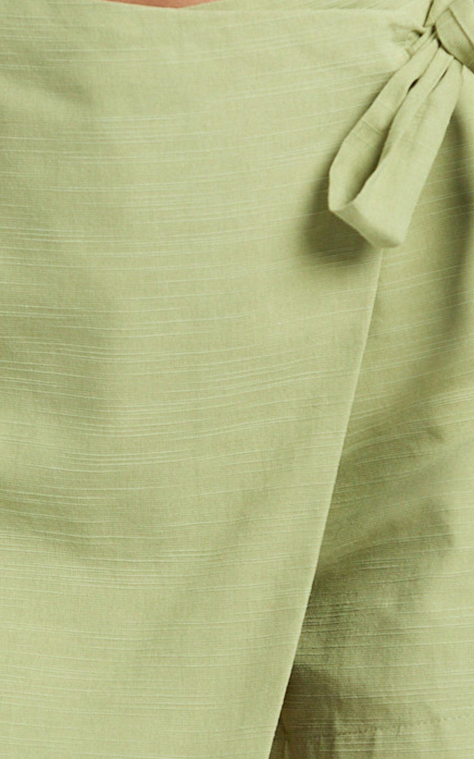 Polina Two Piece Set - Linen Square Neck Crop Top and Tie Waist Skort Set in Sage Product Image