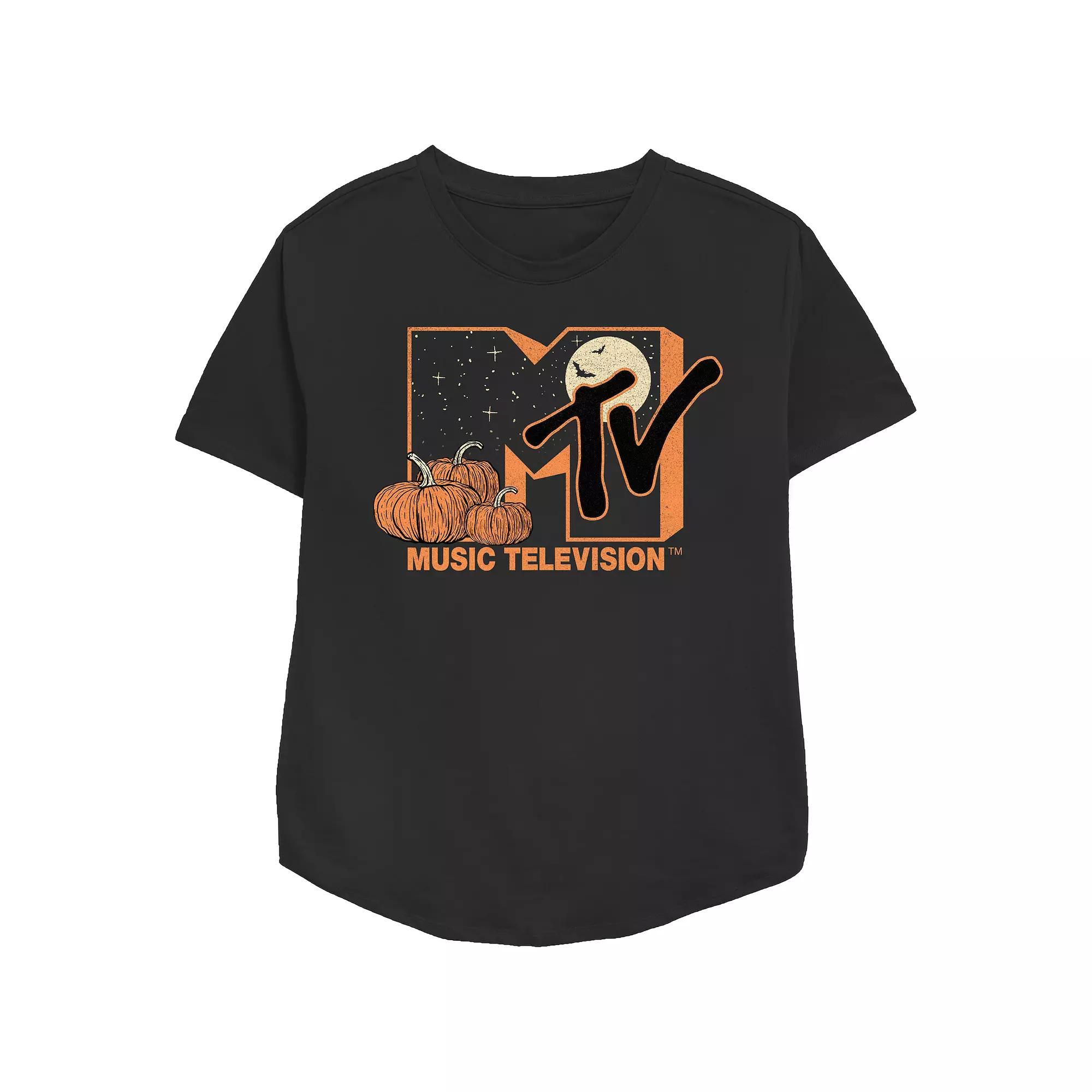 Women's MTV Pumpkin Patch Logo Relaxed Fit Graphic Tee, Size: Medium, Black Product Image