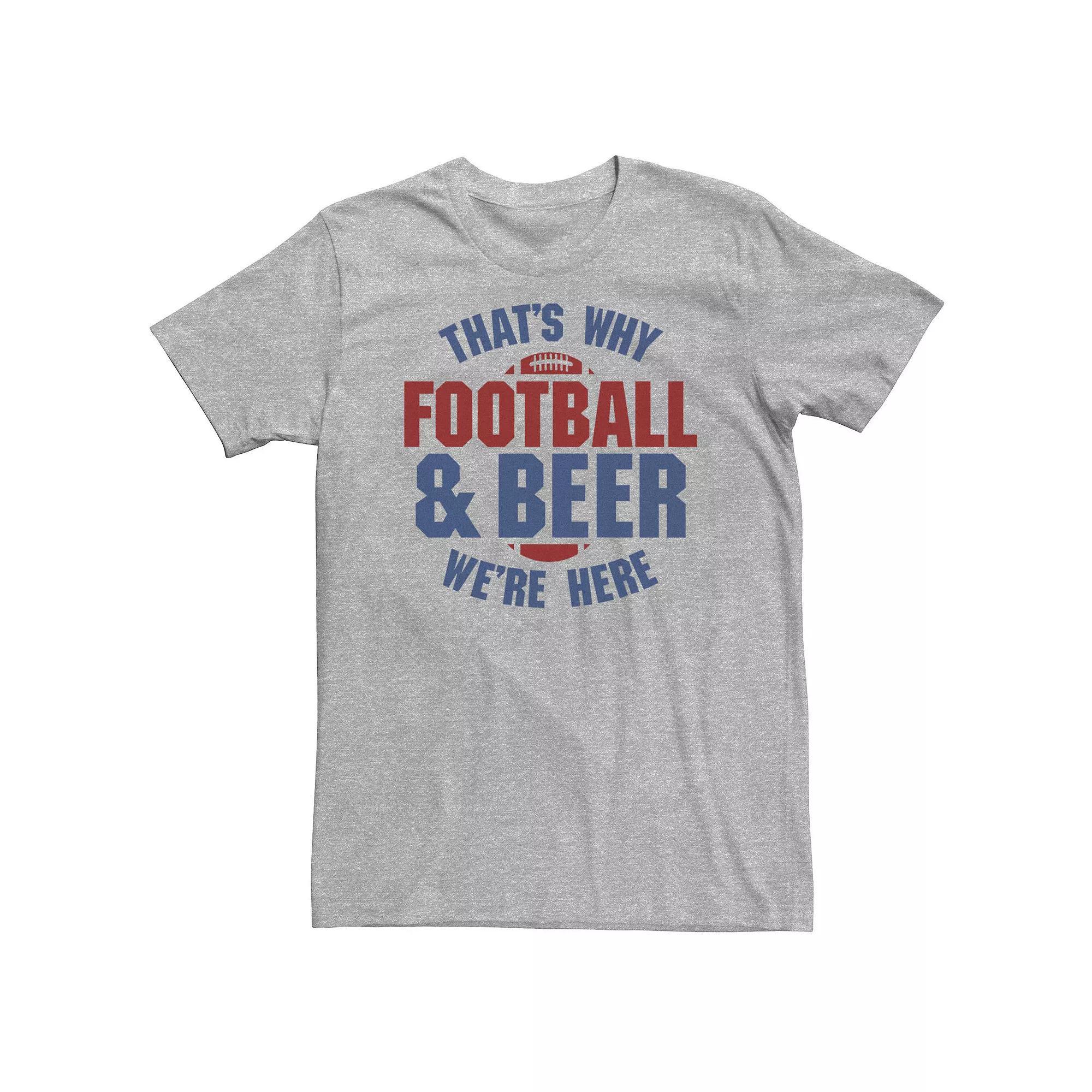 Big & Tall Football And Beer That's Why We're Here Tee, Men's, Size: Large Tall, Athletic Grey Product Image