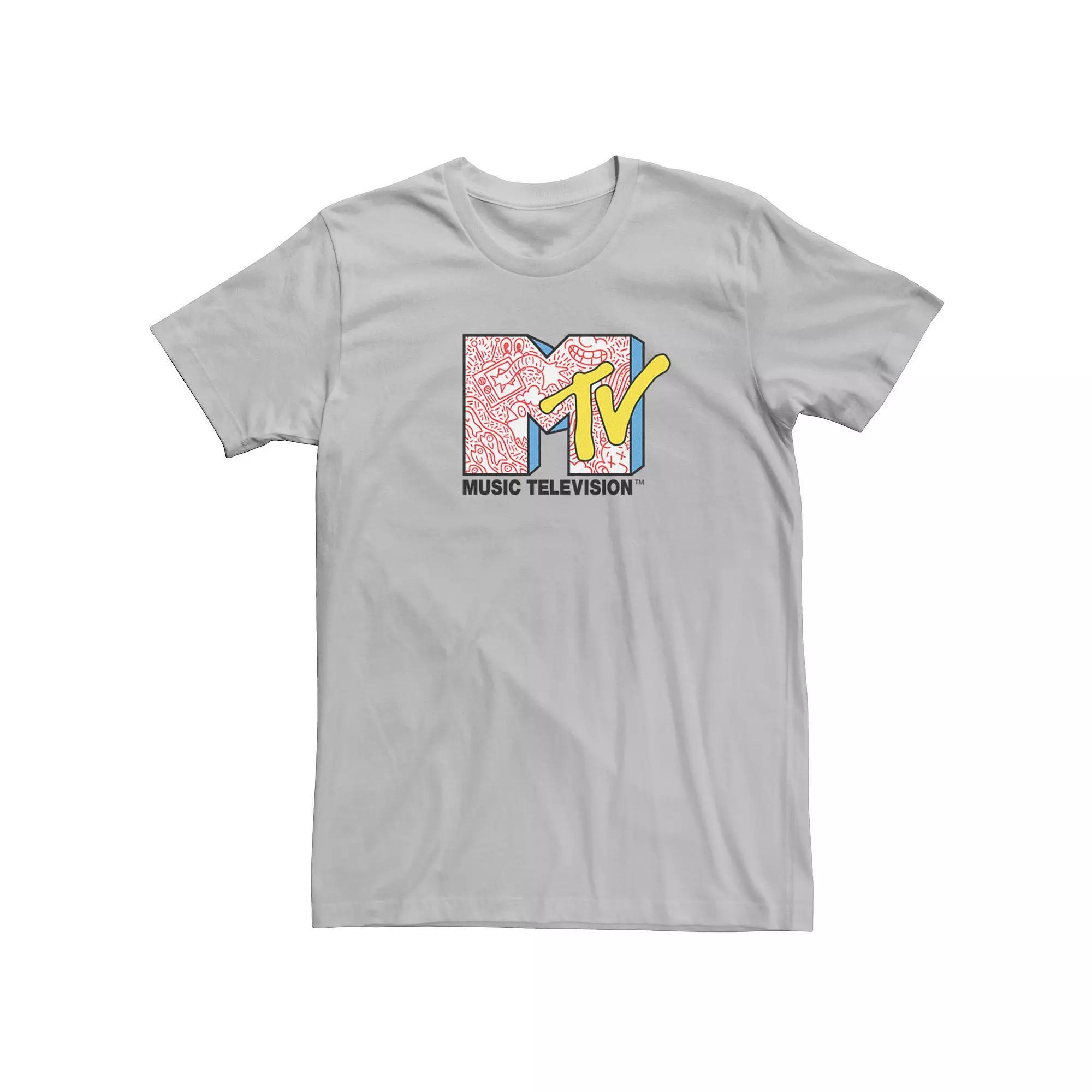 Men's MTV Music Television Doodle Fill Logo Tee, Size: Small, Silver Product Image