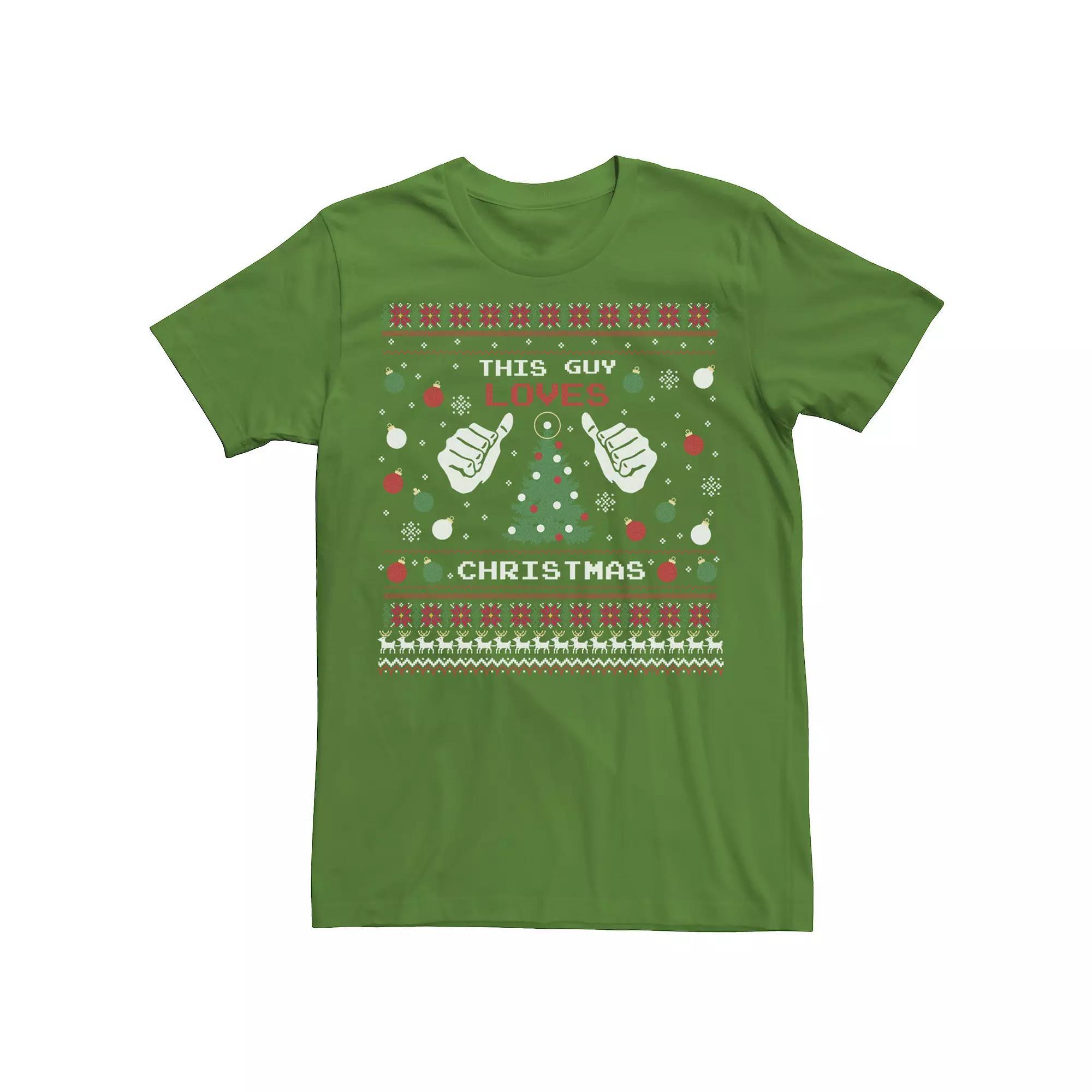 Men's This Guy Loves Christmas Ugly Sweater Style Graphic Tee,  Product Image