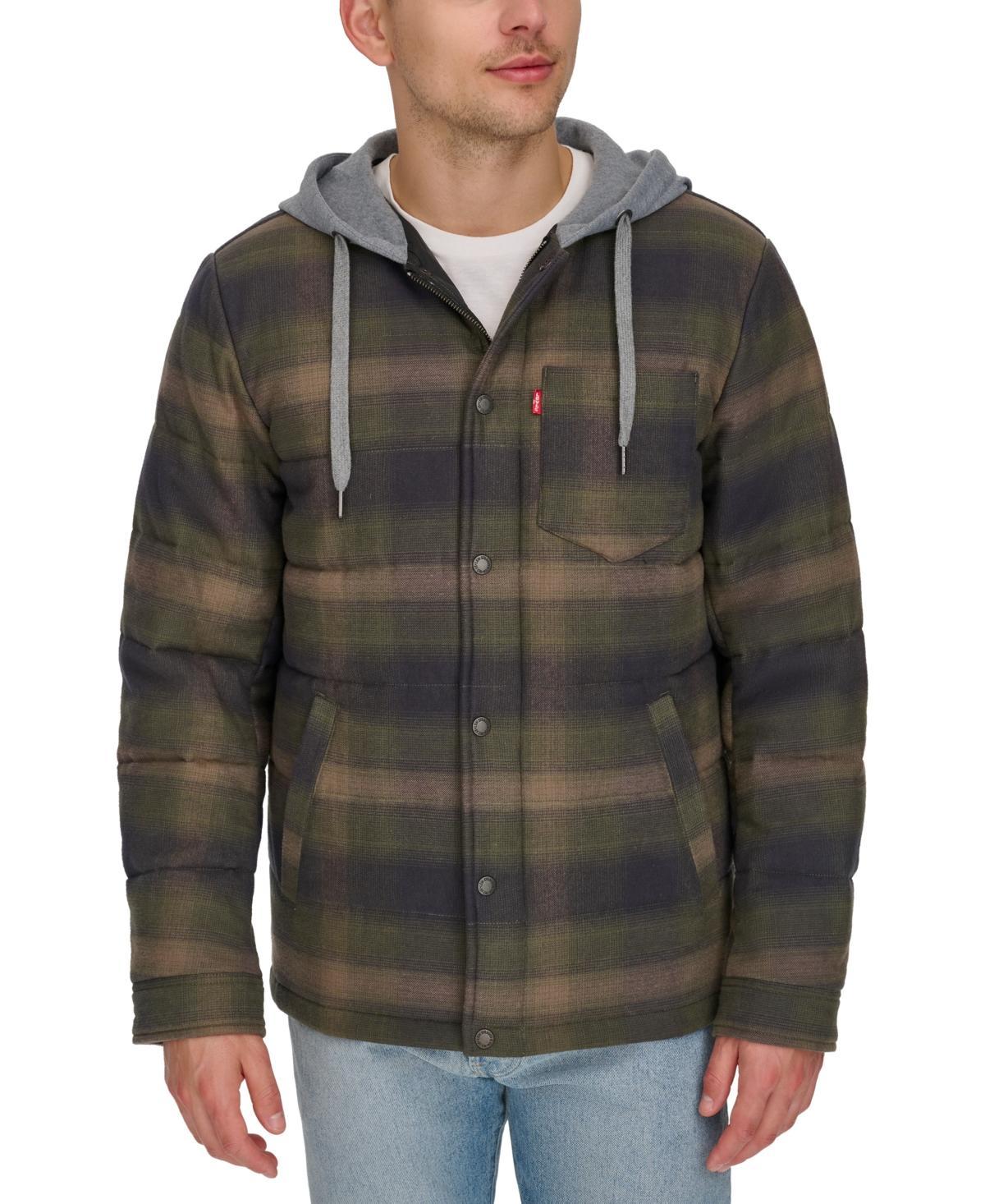 Levis Mens Plaid Quilted Hooded Shirt Jacket Product Image