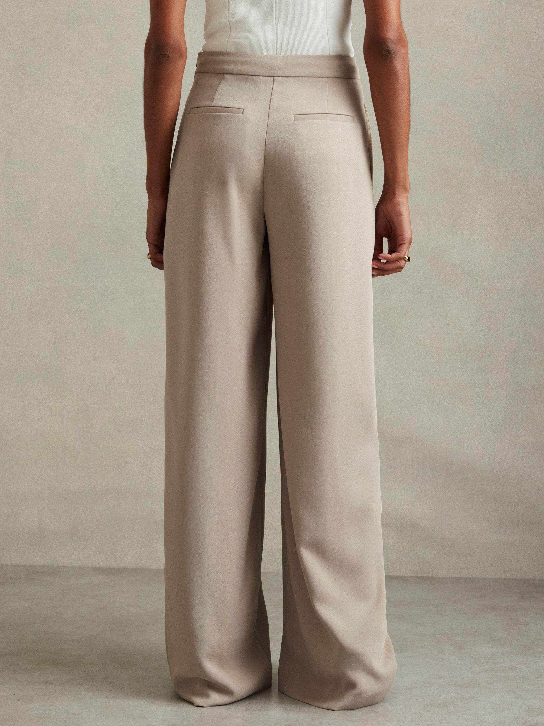 Button-Front Wide Leg Trousers in Stone Product Image