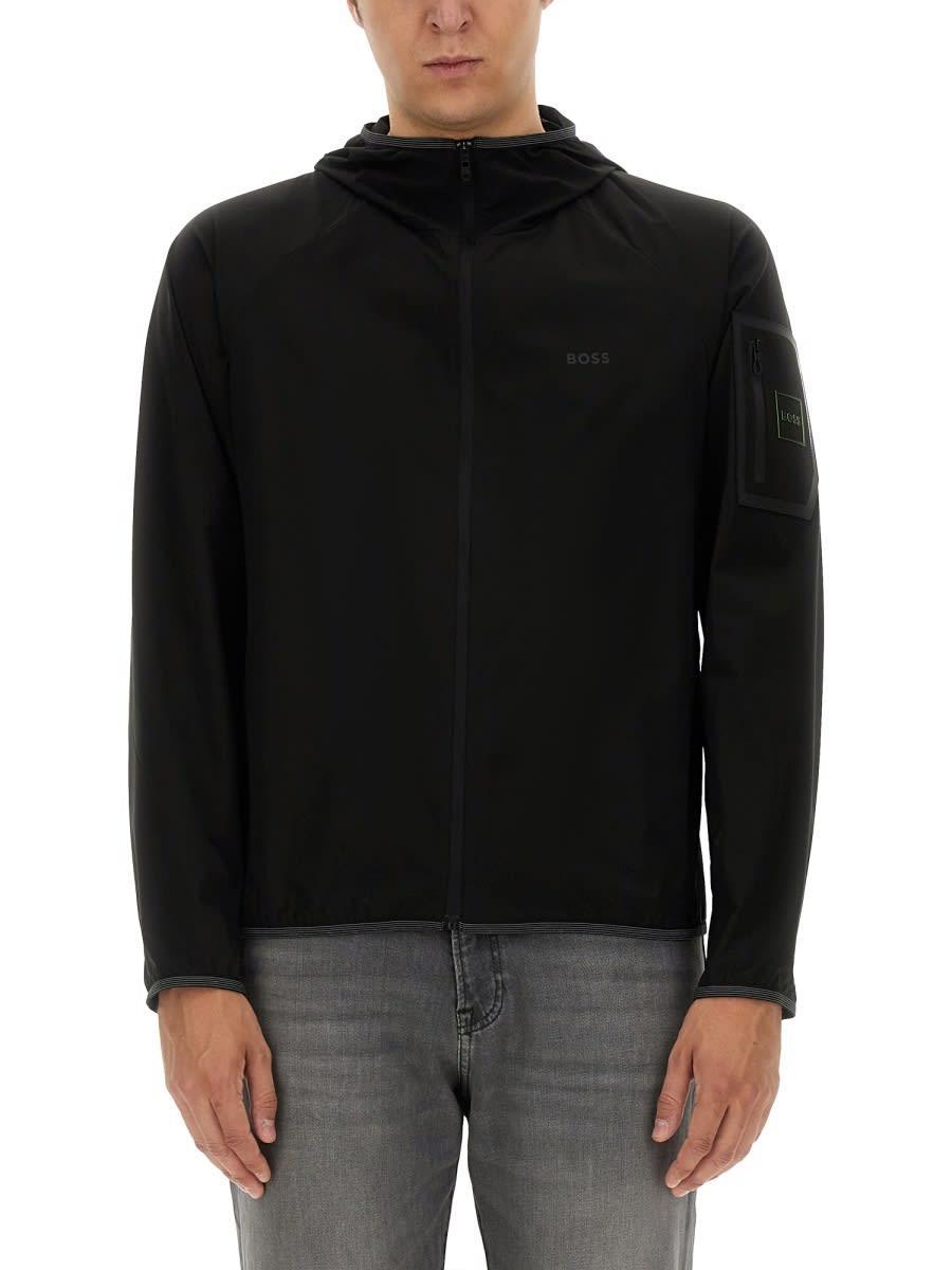 HUGO BOSS Water-repellent Hooded Jacket In Stretch Poplin In Black Product Image