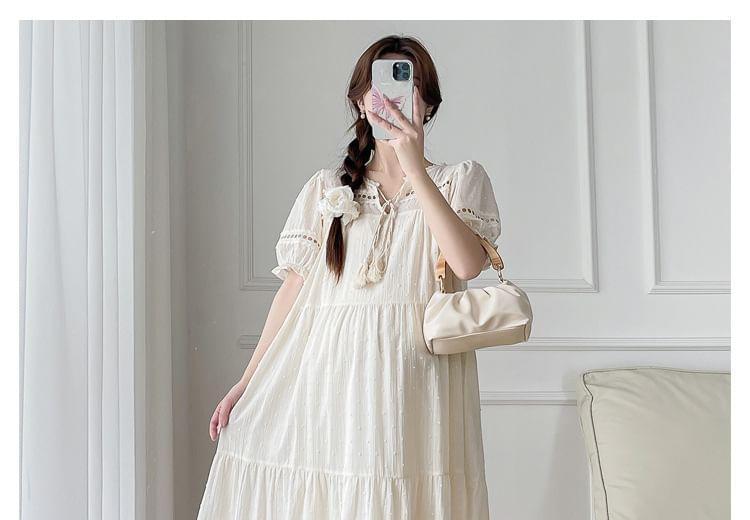 Maternity Short-Sleeve V-Neck Plain Midi A-Line Dress Product Image