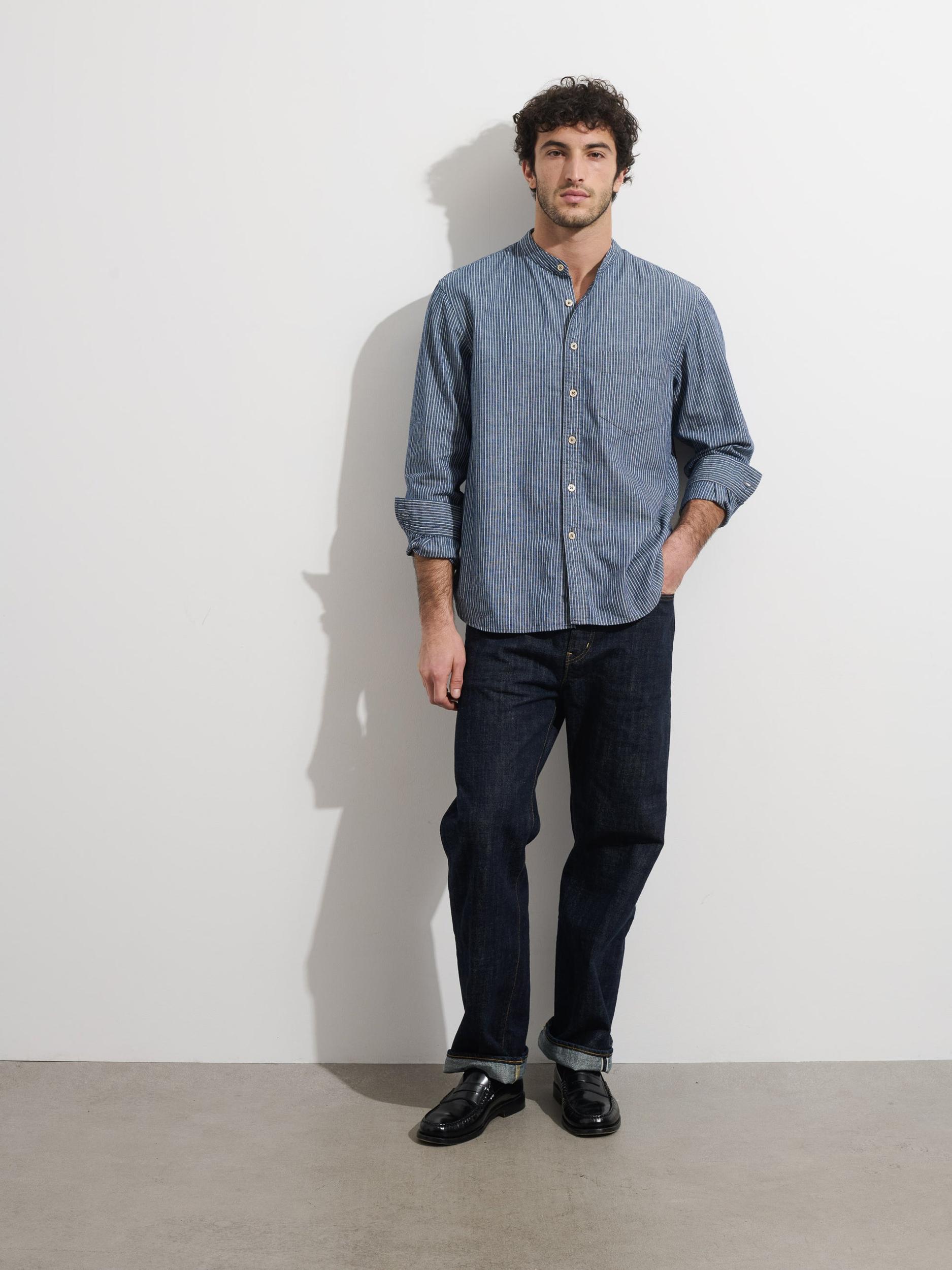 OMNIGOD x Alex Mill Band Collar Shirt in Stripe Product Image