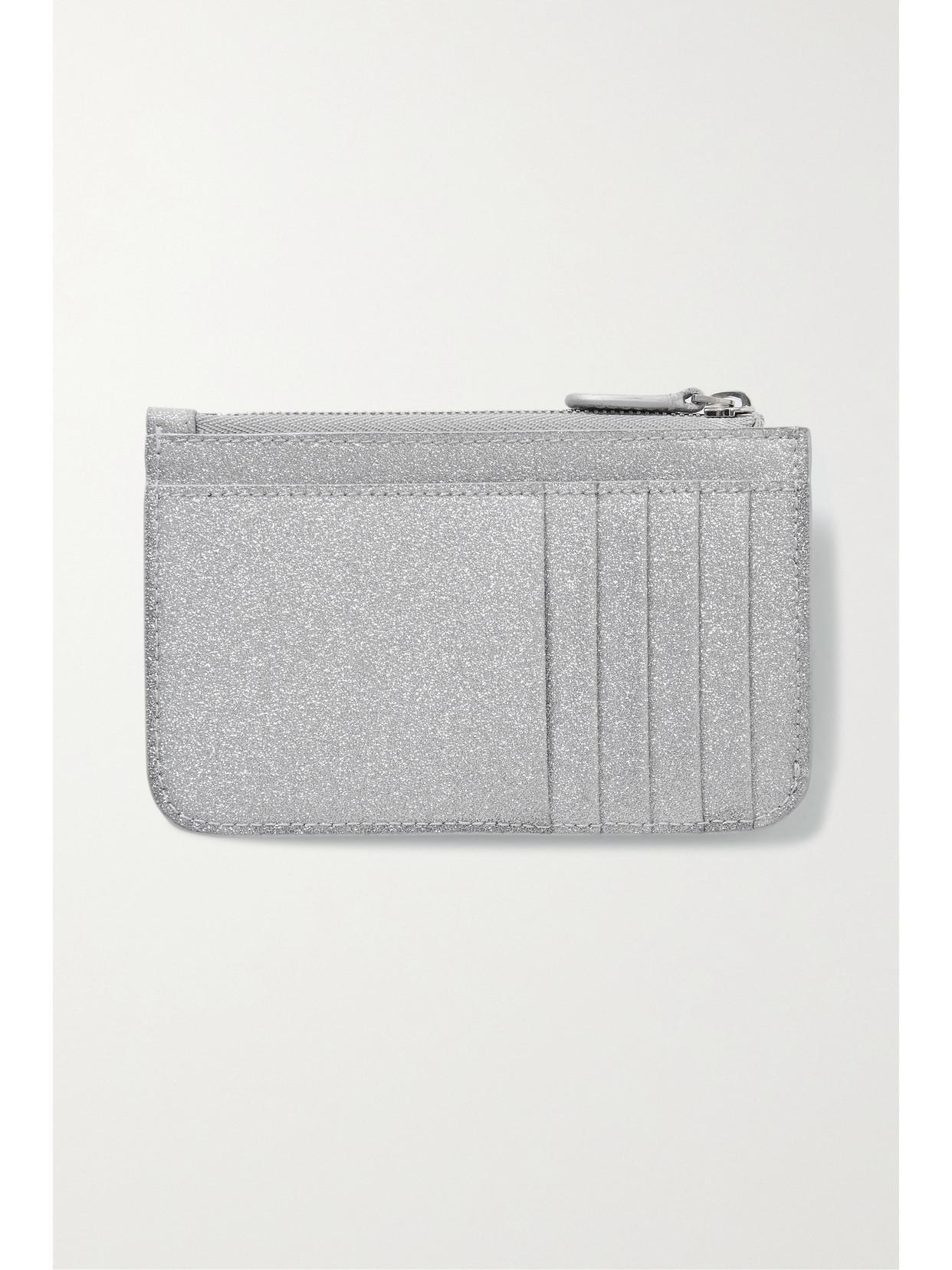 BALENCIAGA Cash Glittered Leather Wallet In Silver Product Image