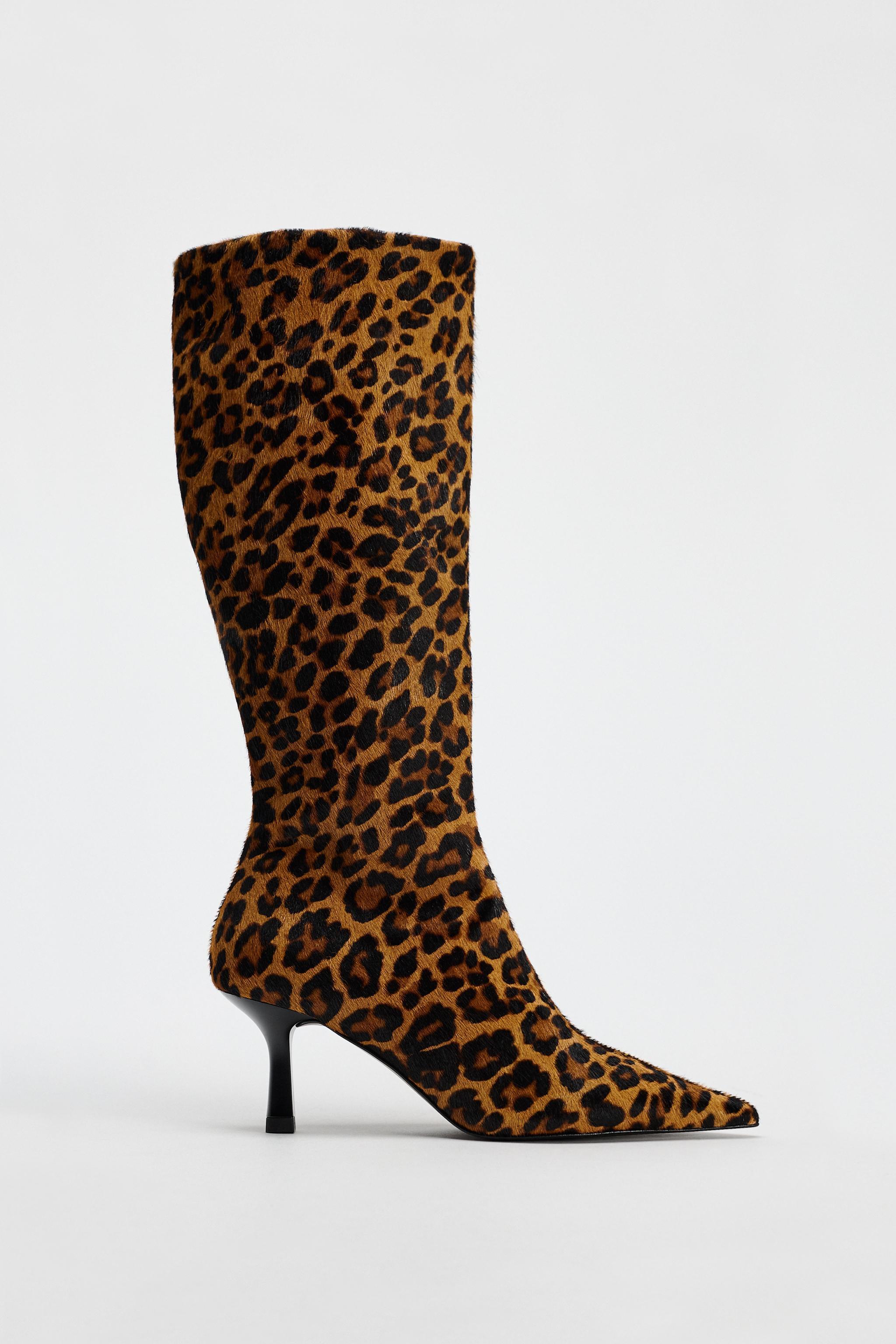 ANIMAL PRINT HEELED LEATHER BOOTS Product Image