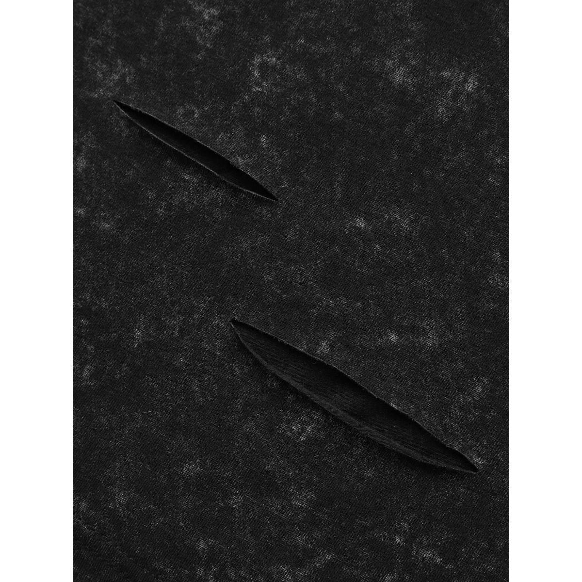 Plus Size Vintage Cut-Out Solid T-Shirt Black Women Distressed V-neck Everyday-Casual T-shirts BloomChic 18-20/2X Product Image